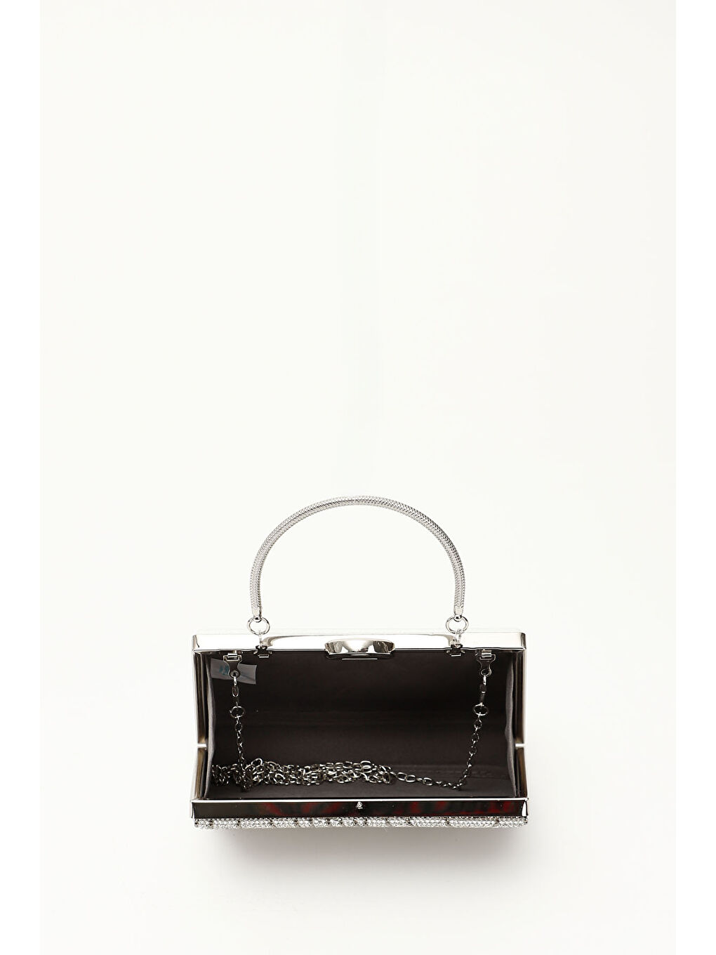 Gri Kadın GÜMÜŞ-GRİ Taşlı Uzun Zincirli El Ve Omuz Askılı Abiye Çanta-3