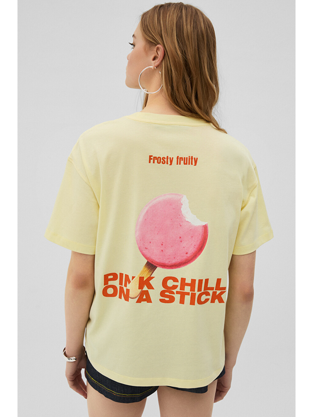Sarı MOCHI Kadın %100 Organik Pamuklu Yuvarlak Yakalı Baskılı SARI T-Shirt-1
