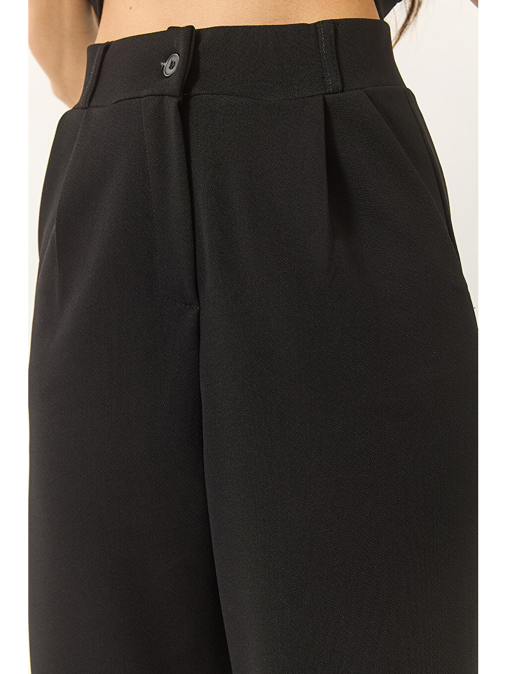 Siyah Kadın Yüksek Bel Rahat Palazzo Pantolonlu Yelekli Örme Alt-Üst Takım-6