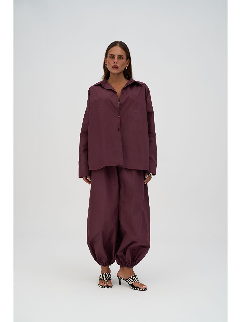 Velora Bordo Poplin Şalvar Pantolon