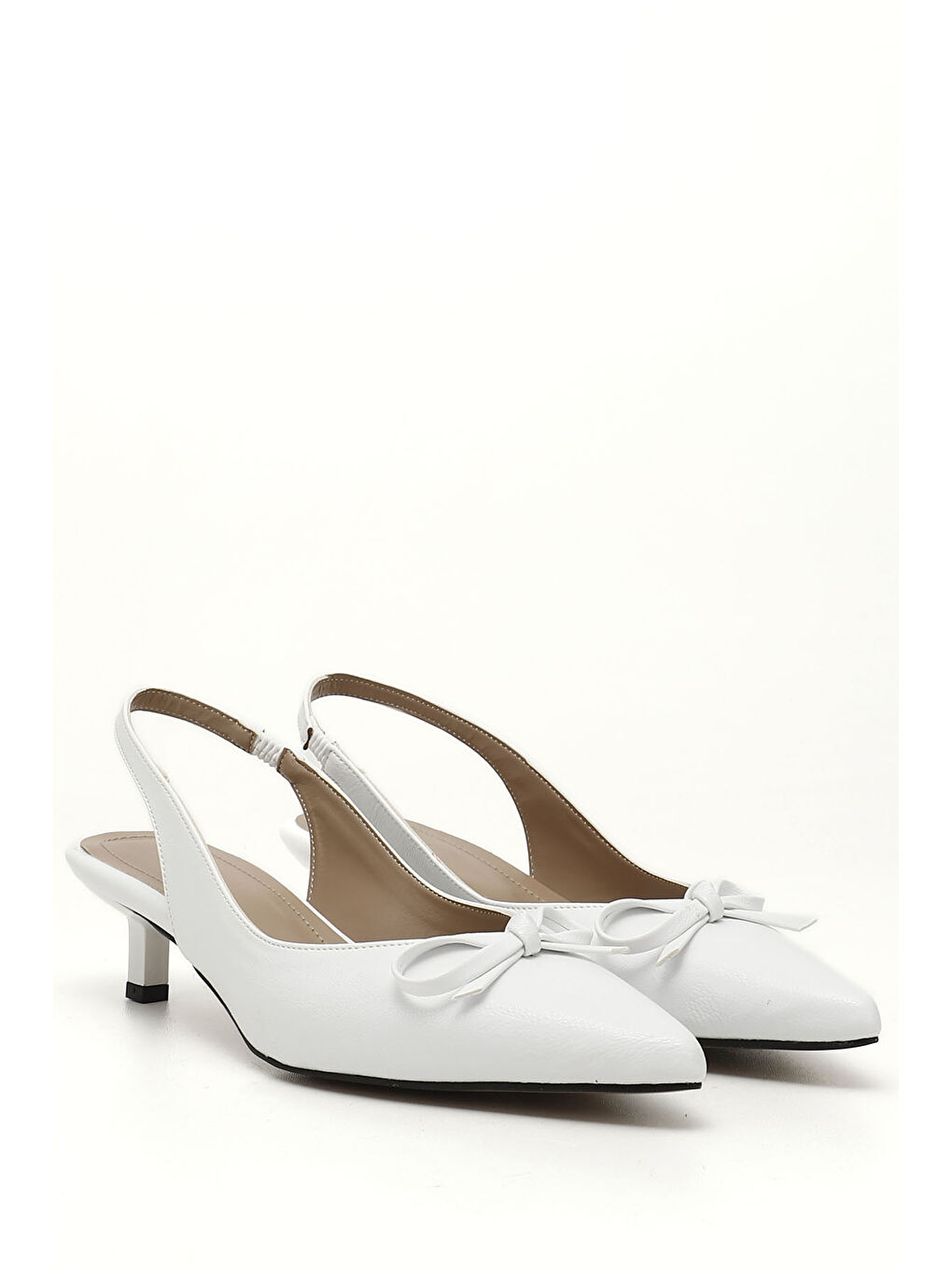 Beyaz Kadın BEYAZ-AÇIK GRİ Kısa İnce Topuklu Fiyonklu Arkası Açık Ayakkabı-1