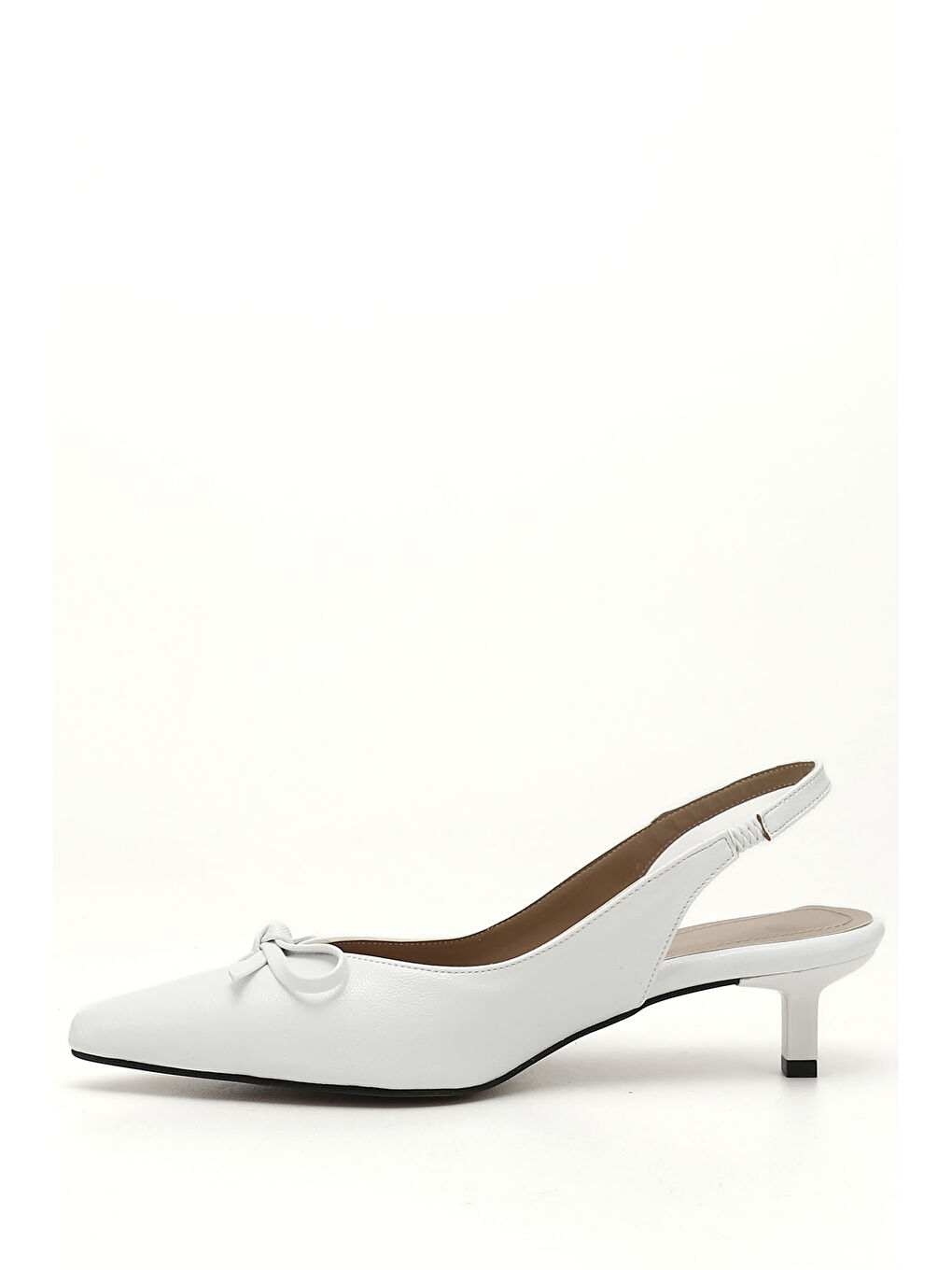 Beyaz Kadın BEYAZ-AÇIK GRİ Kısa İnce Topuklu Fiyonklu Arkası Açık Ayakkabı-2