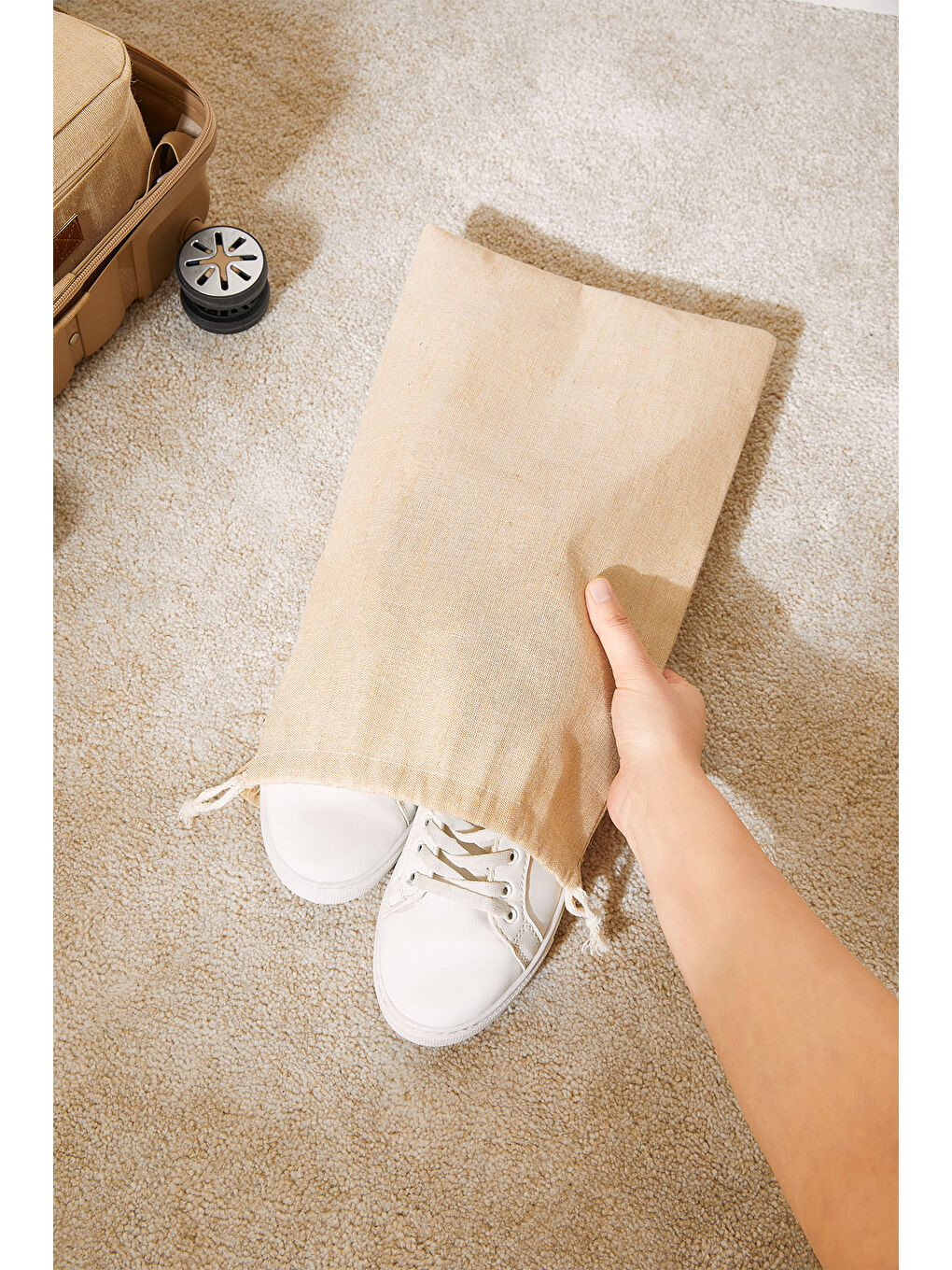 Bej 6'lı Jüt Keten Kumaş Bavul İçi Düzenleyici Set-4