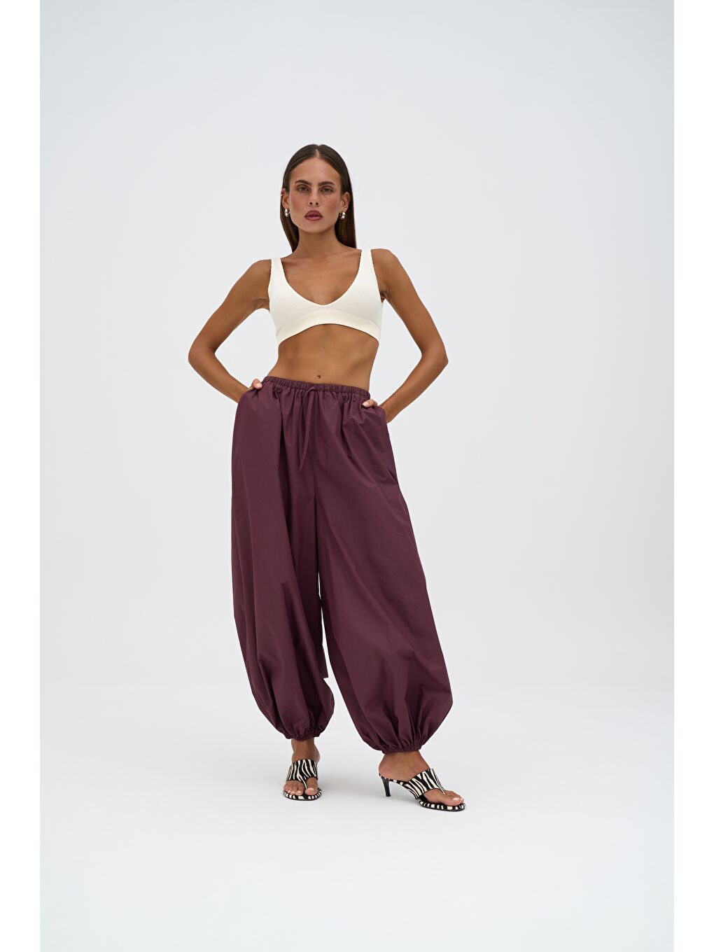 Velora Bordo Poplin Şalvar Pantolon-1