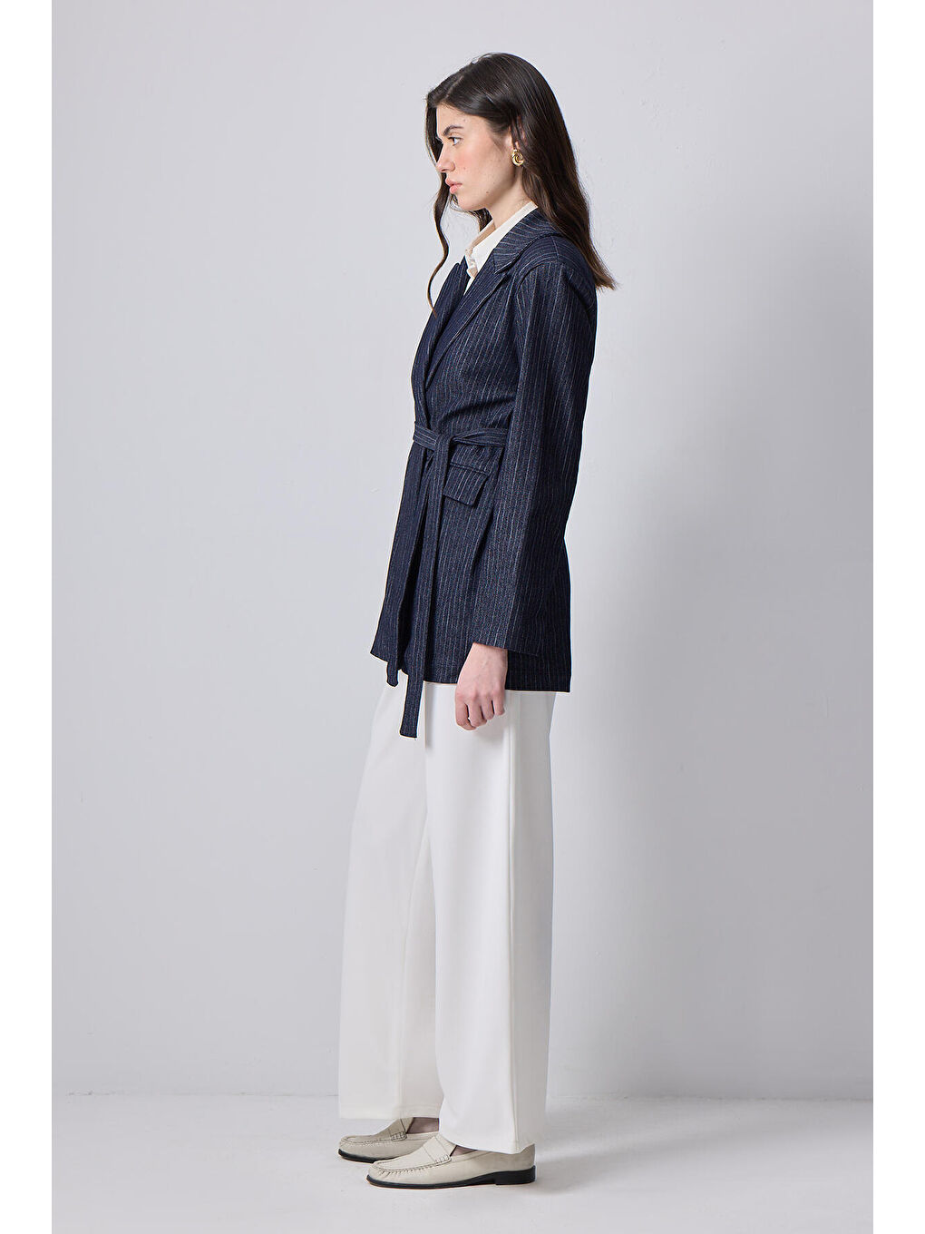 Touché Lacivert Çizgili Denim Ceket - 3