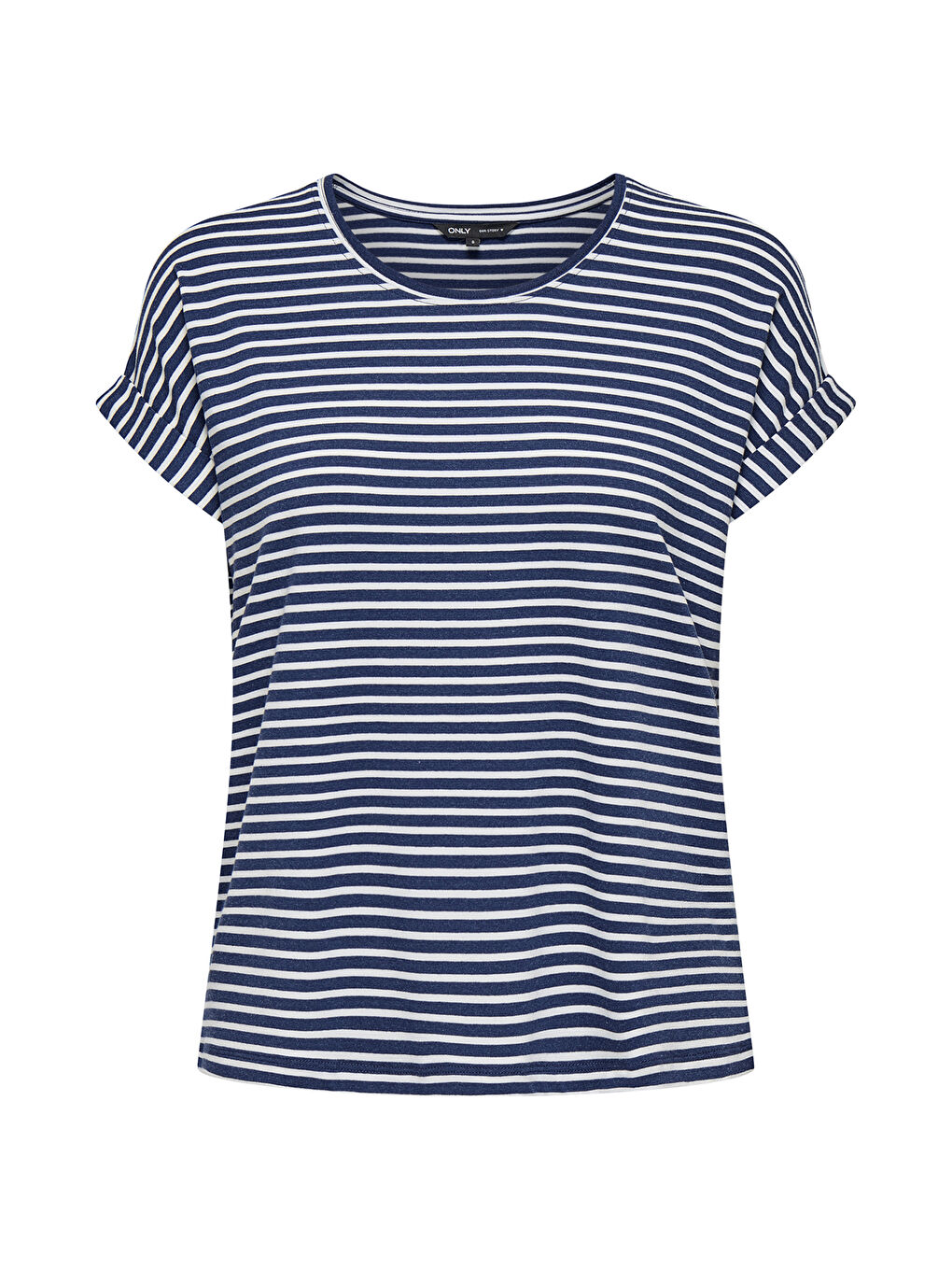 Lacivert Onlmoster Streç Çizgili Regular Fit Bisiklet Yaka Kadın T Shirt 15206243-4