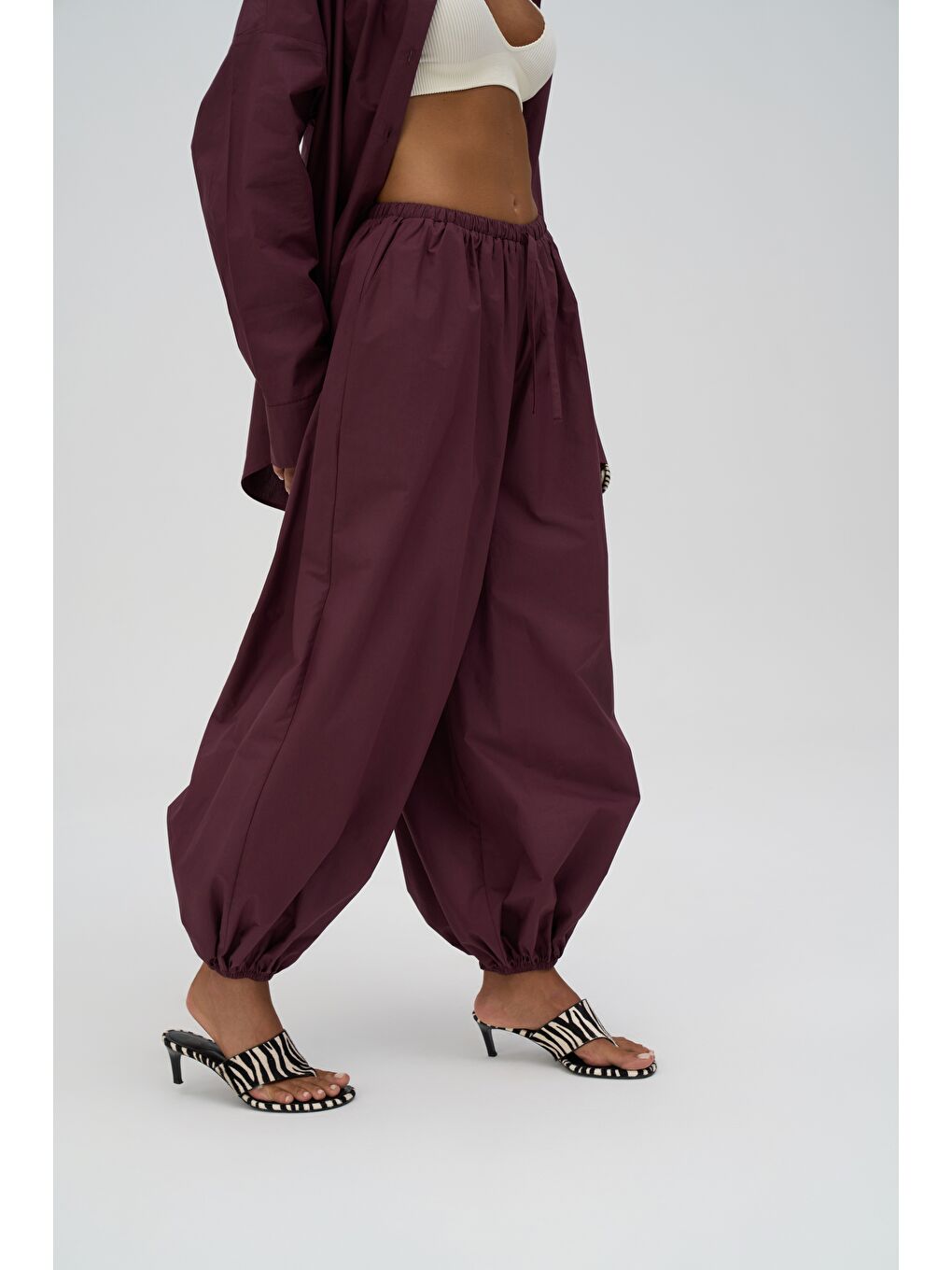 Velora Bordo Poplin Şalvar Pantolon-3