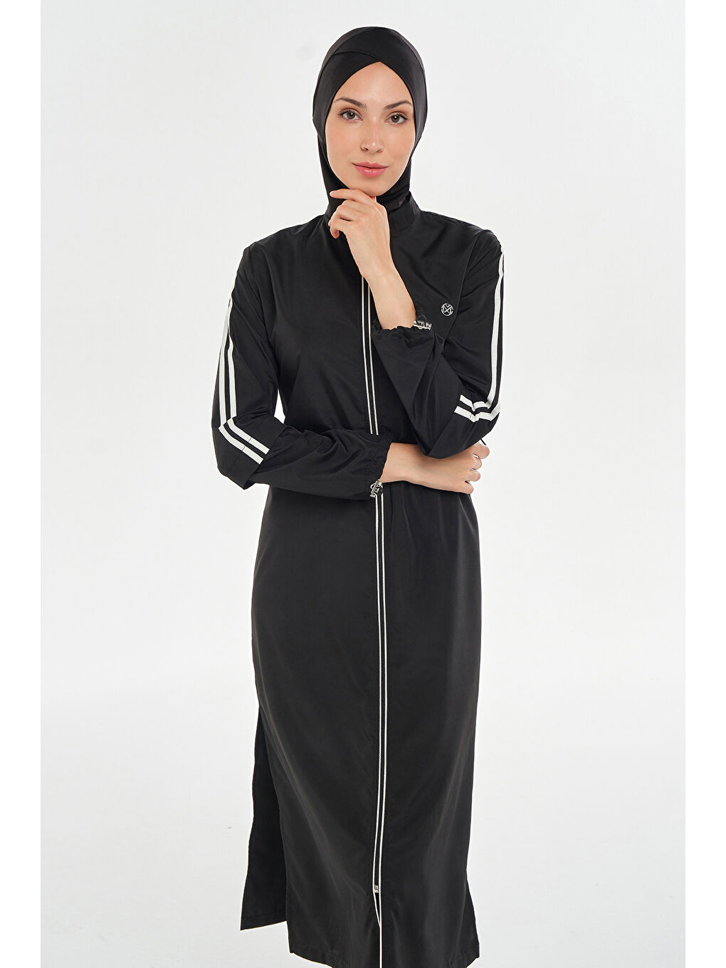 Büyük Beden Uzun Tam Boy Tam Kapalı Tesettür Mayo 2406 Siyah-4