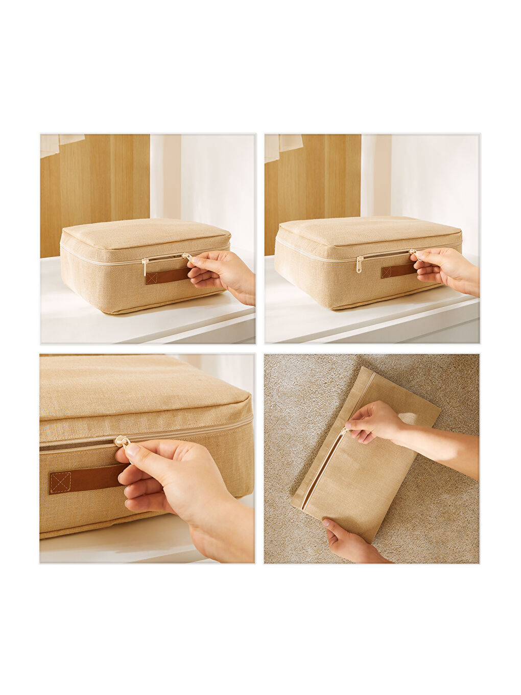 Bej 6'lı Jüt Keten Kumaş Bavul İçi Düzenleyici Set-5