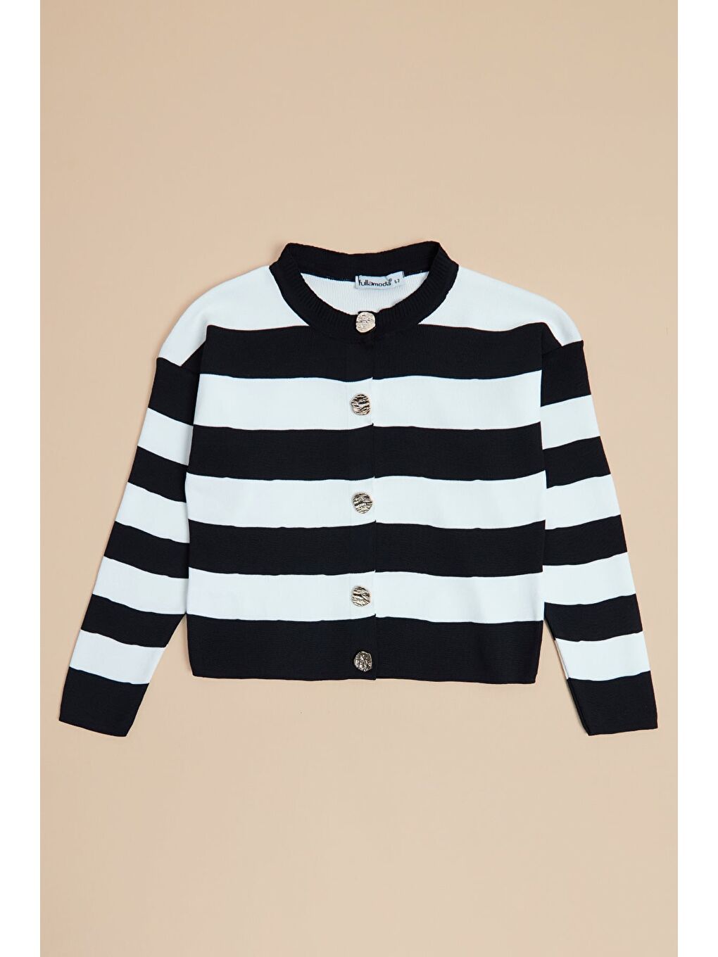 Siyah Çizgili Düğmeli Kız Çocuk Triko Hırka-2
