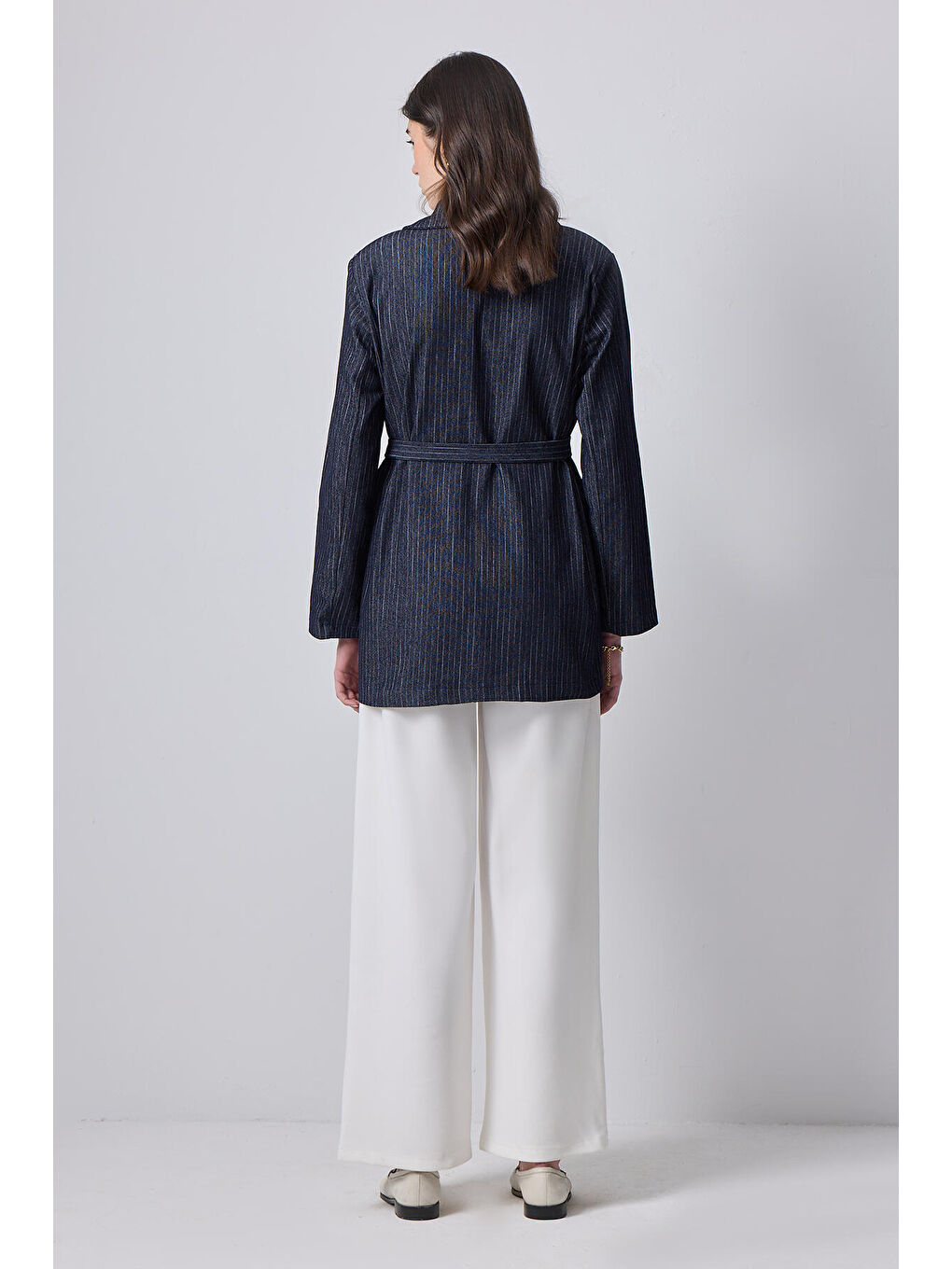 Touché Lacivert Çizgili Denim Ceket - 4