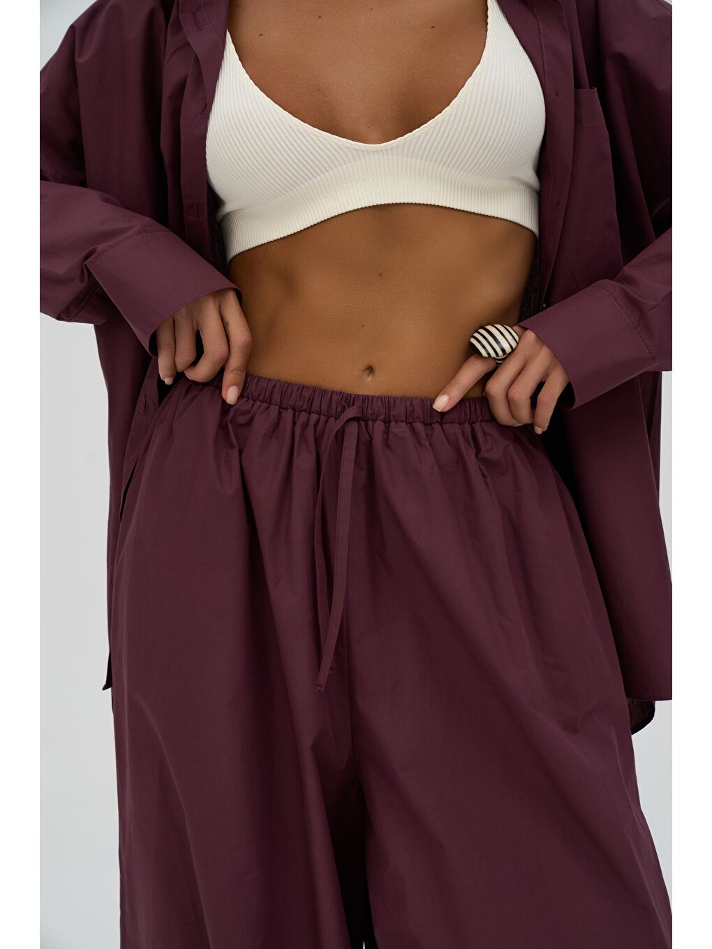 Velora Bordo Poplin Şalvar Pantolon-7