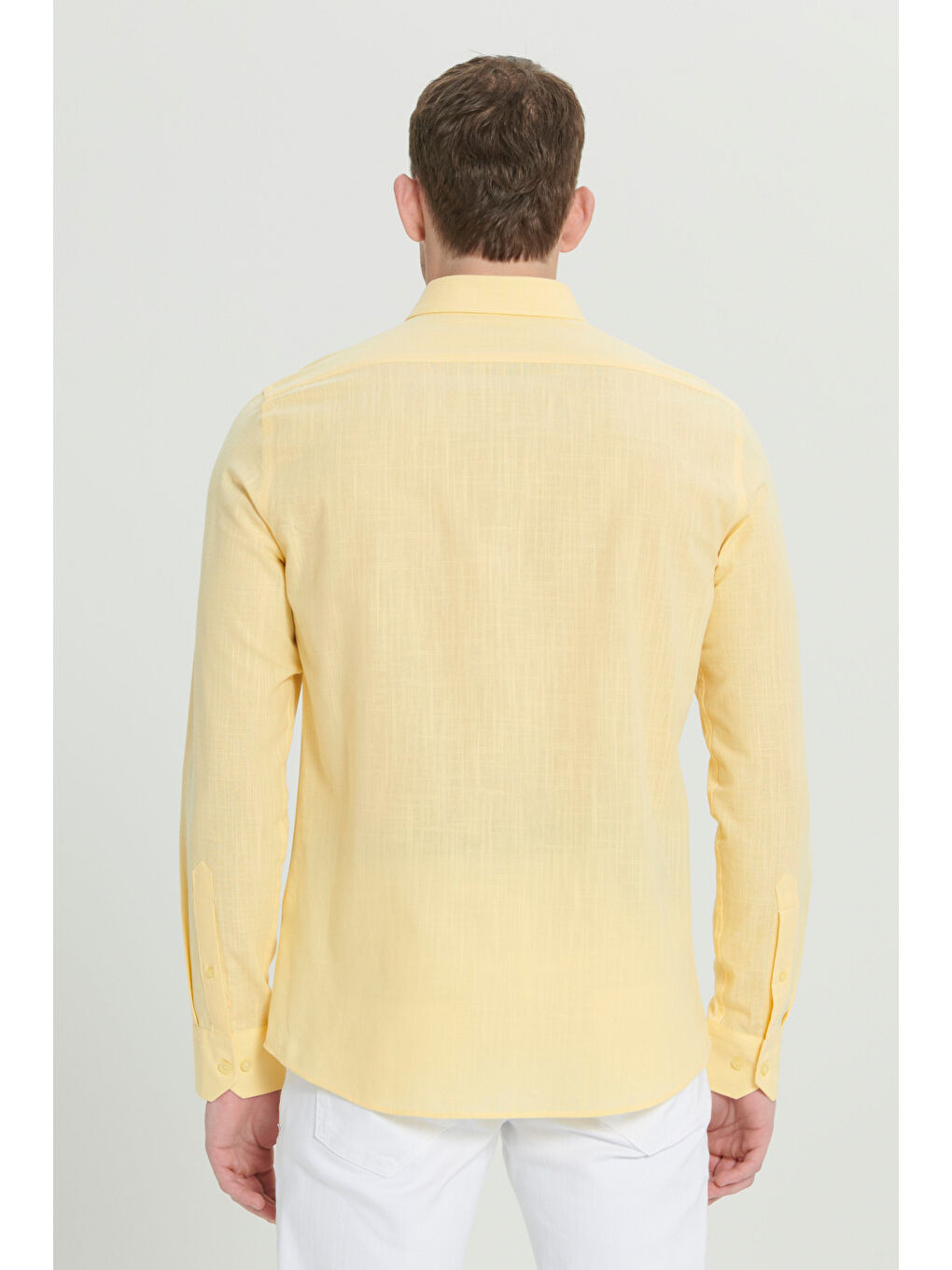 Erkek Sarı %100 Pamuk Oxford Slim Fit Dar Kesim Düğmeli Yaka Flamlı Gömlek-5