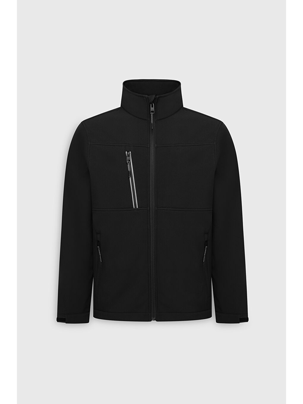 Erkek Siyah Softshell Standart Fit Normal Kesim Dik Yaka Fermuarlı Yan Cepli Mont-4