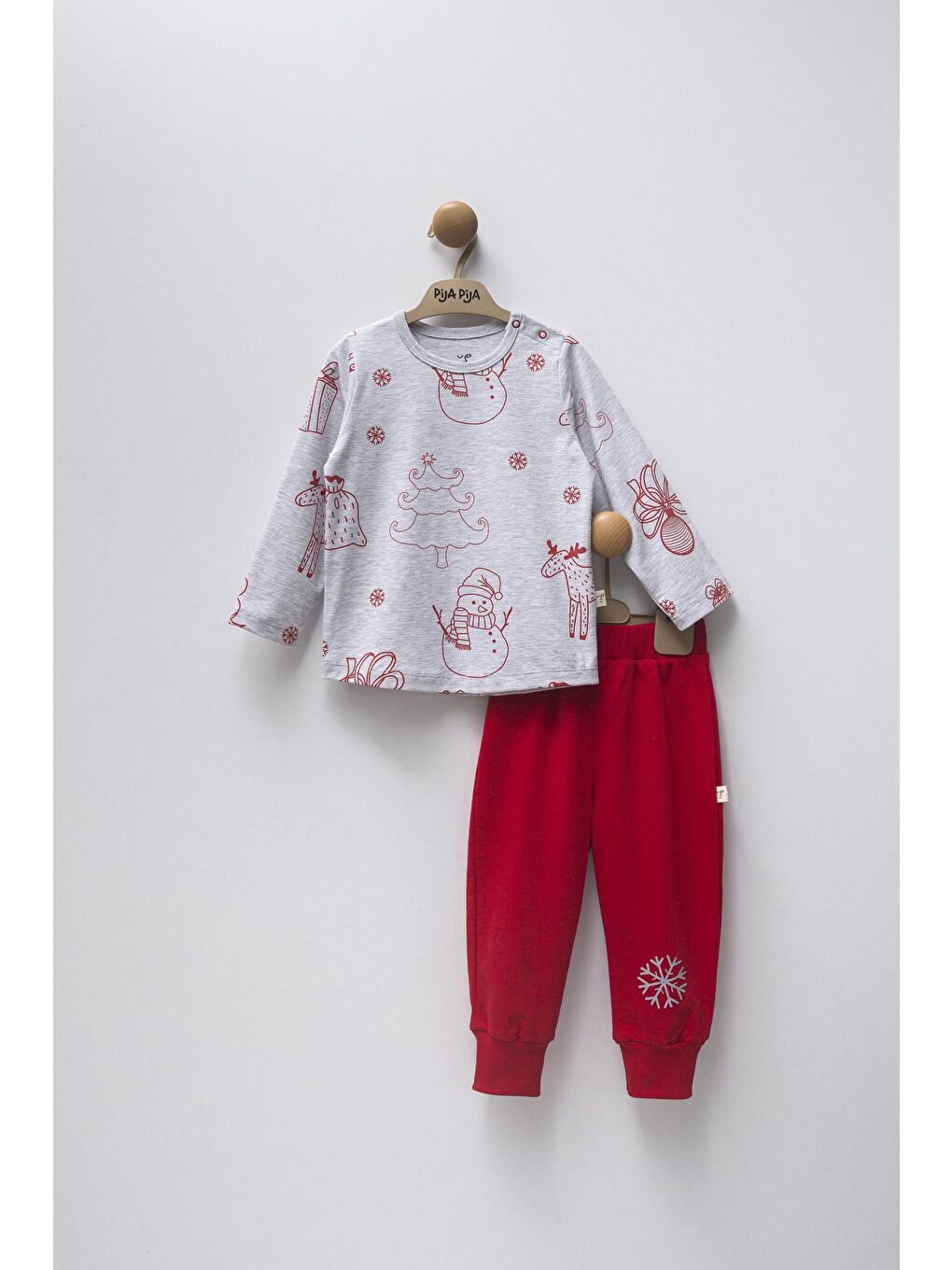 Kırmızı Desenli Kış Temalı 2'li Bebek Takım