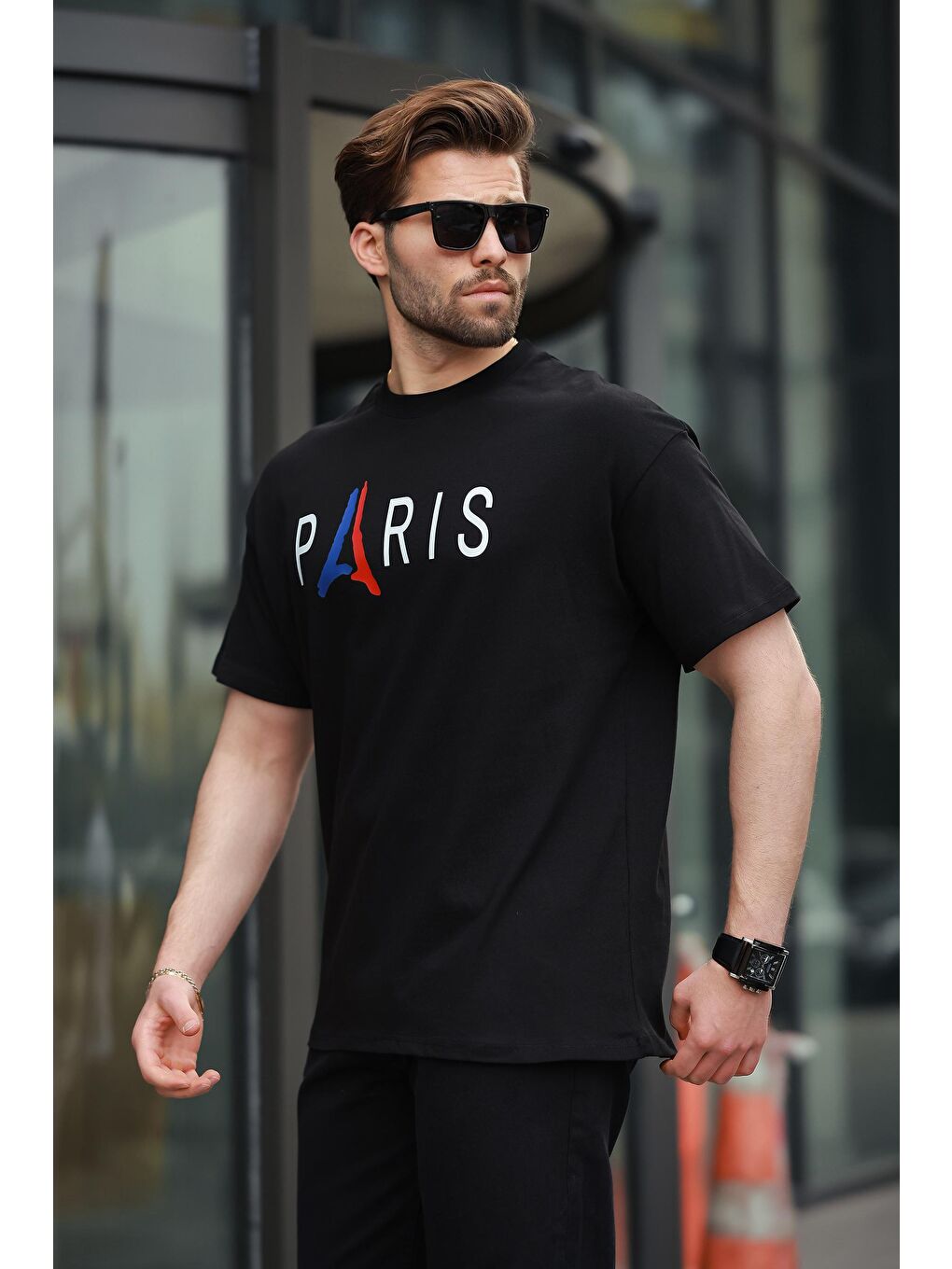 Siyah %100 Pamuklu Baskılı Erkek Tişört E7146-2