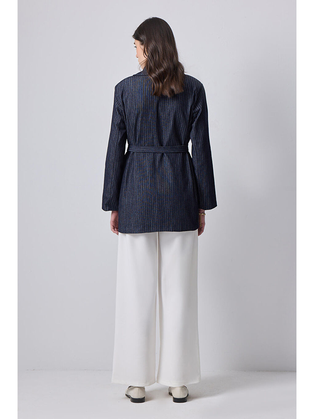 Touché Lacivert Çizgili Denim Ceket - 5