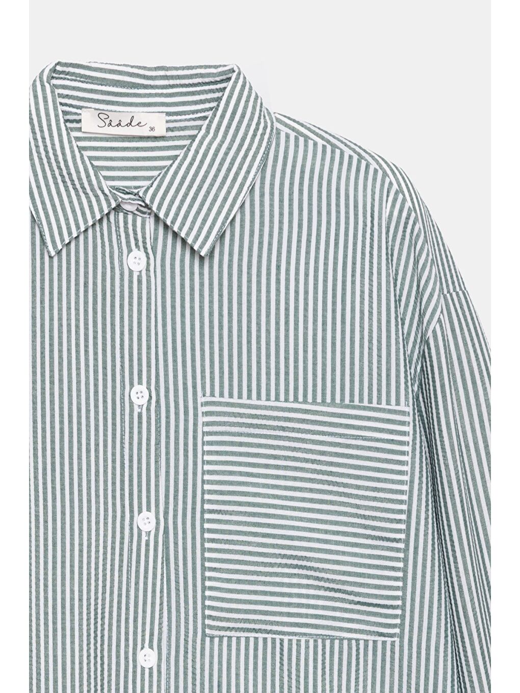 Haki Kadın Çizgili Dokulu Regular Basic Gömlek - Tek Cepli-2