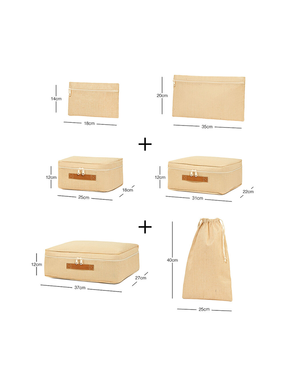 Bej 6'lı Jüt Keten Kumaş Bavul İçi Düzenleyici Set-7