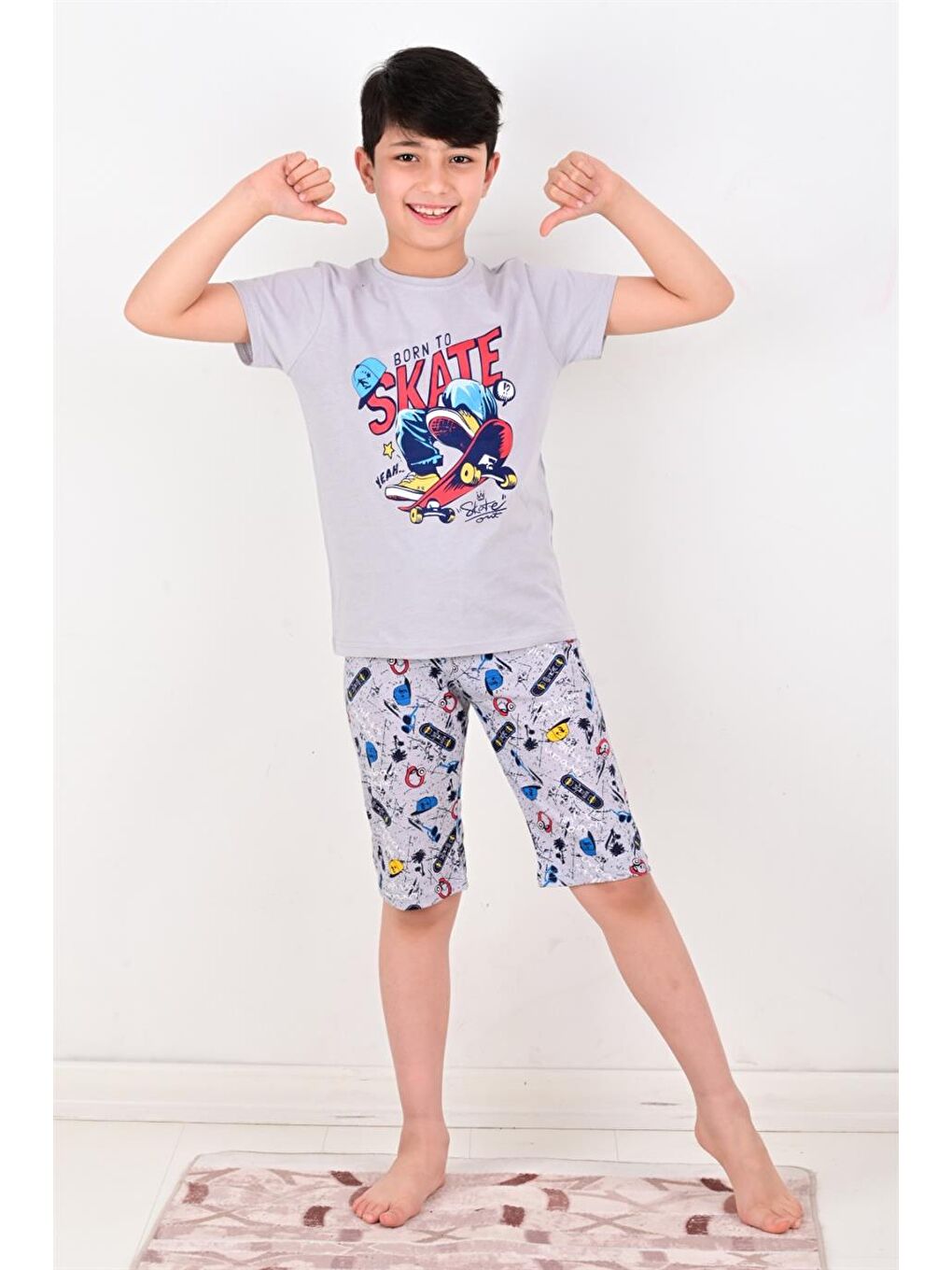 Erkek Çocuk Kapri  Pijama Takımı Born To Skate Gri-2