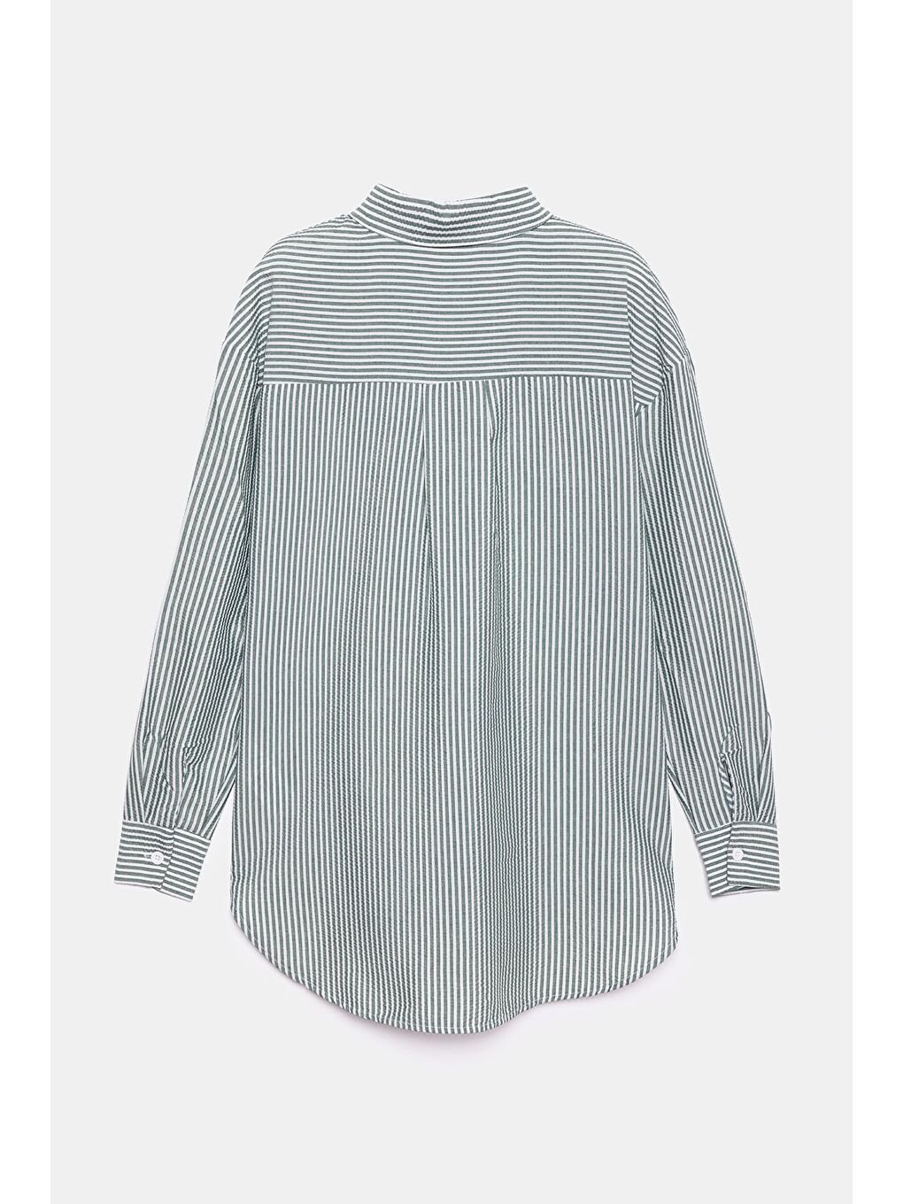 Haki Kadın Çizgili Dokulu Regular Basic Gömlek - Tek Cepli-3