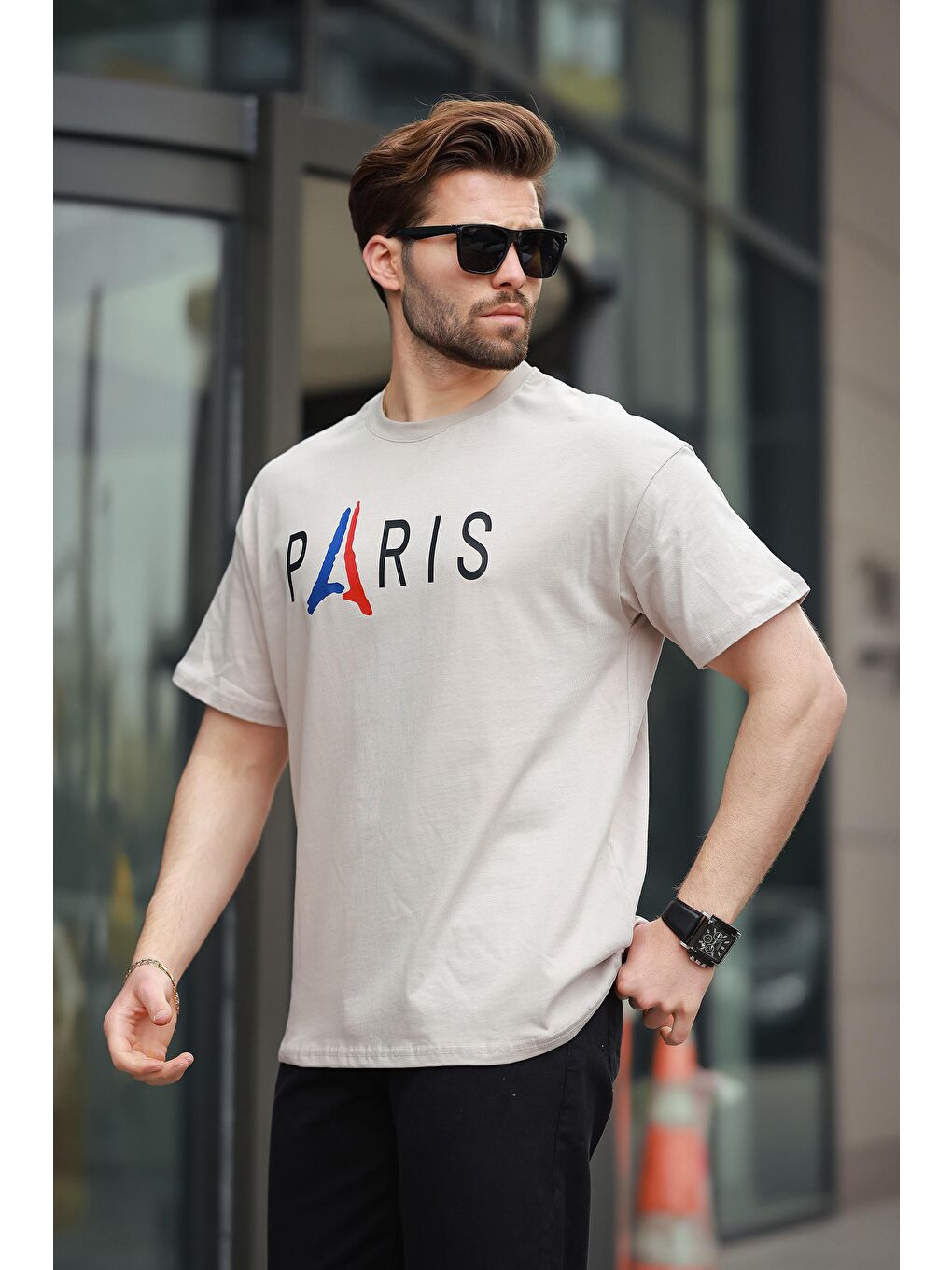 Bej %100 Pamuklu Baskılı Erkek Tişört E7146