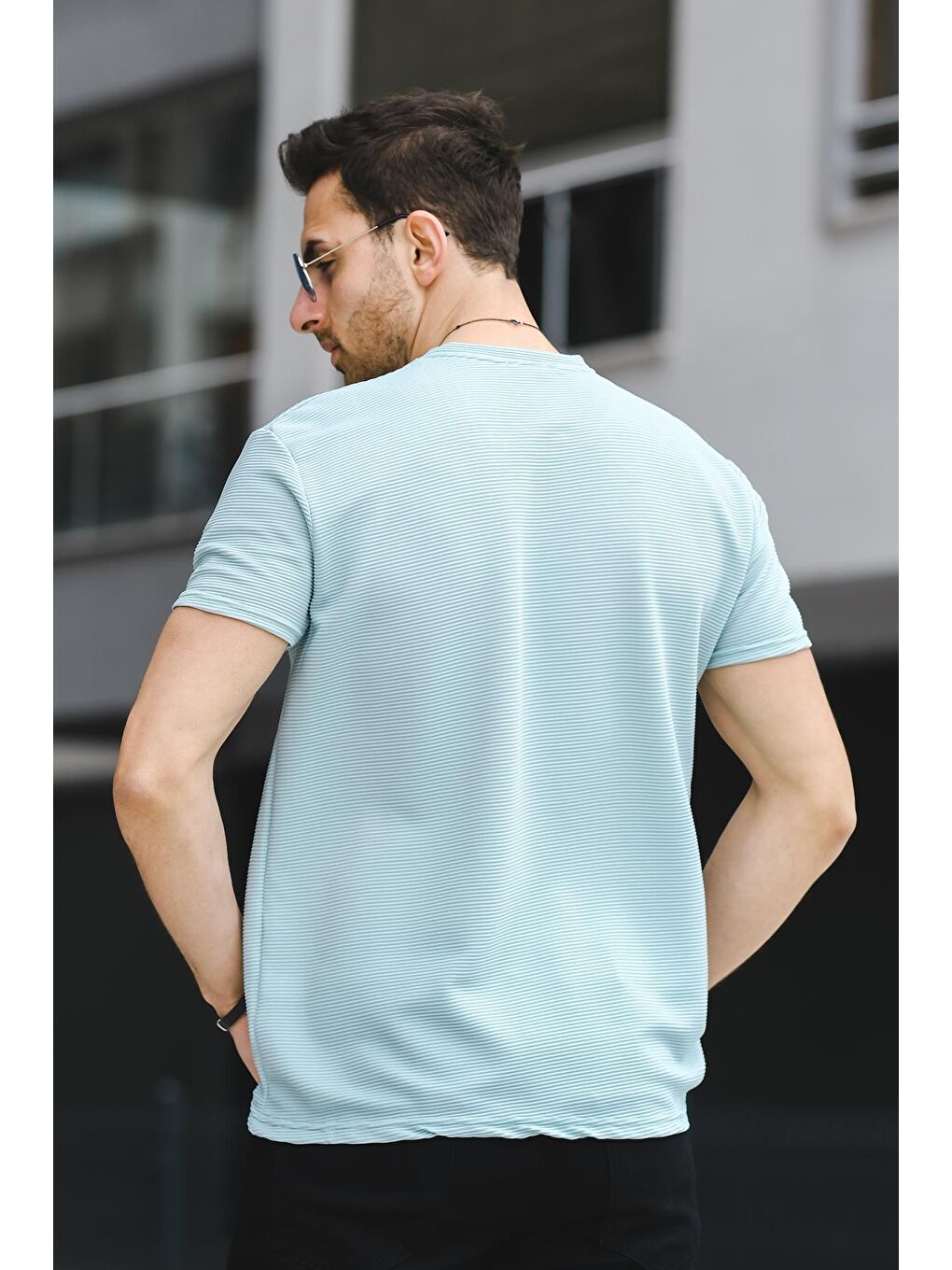 Turkuaz Caster Ottoman Kumaş Basic Slim Fit Likralı Erkek Tişört-3