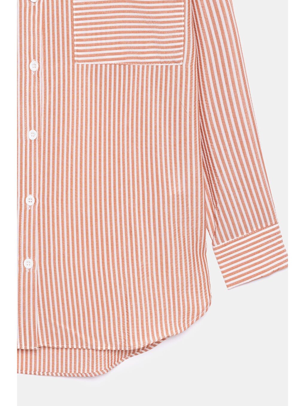 Kahverengi Kiremit Kadın Çizgili Dokulu Regular Basic Gömlek - Tek Cepli-3