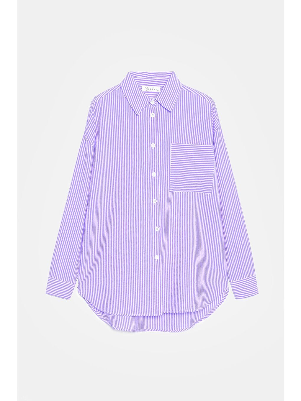 Lila Kadın Çizgili Dokulu Regular Basic Gömlek - Tek Cepli