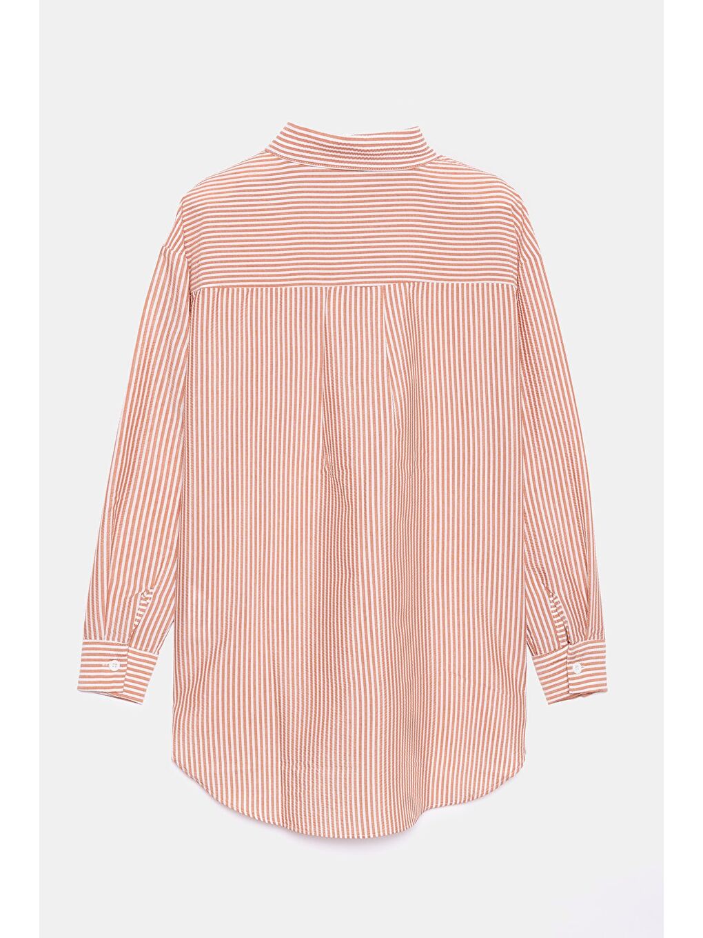 Kahverengi Kiremit Kadın Çizgili Dokulu Regular Basic Gömlek - Tek Cepli-4