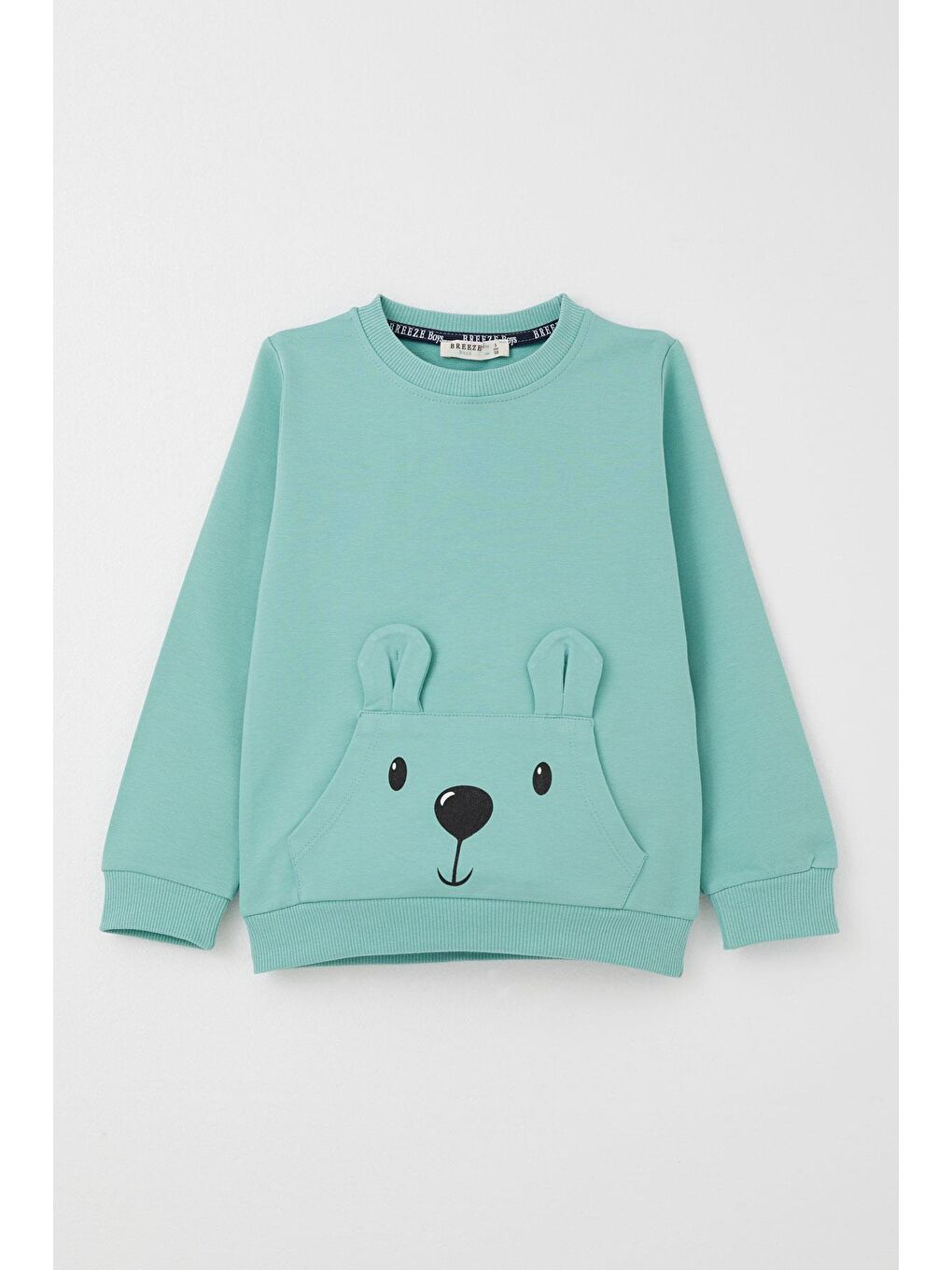 Turkuaz Erkek Bebek Eşofman Takım Sevimli Ayıcık Desenli Kanguru Cepli Su Yeşili (9 Ay-1 Yaş)-1