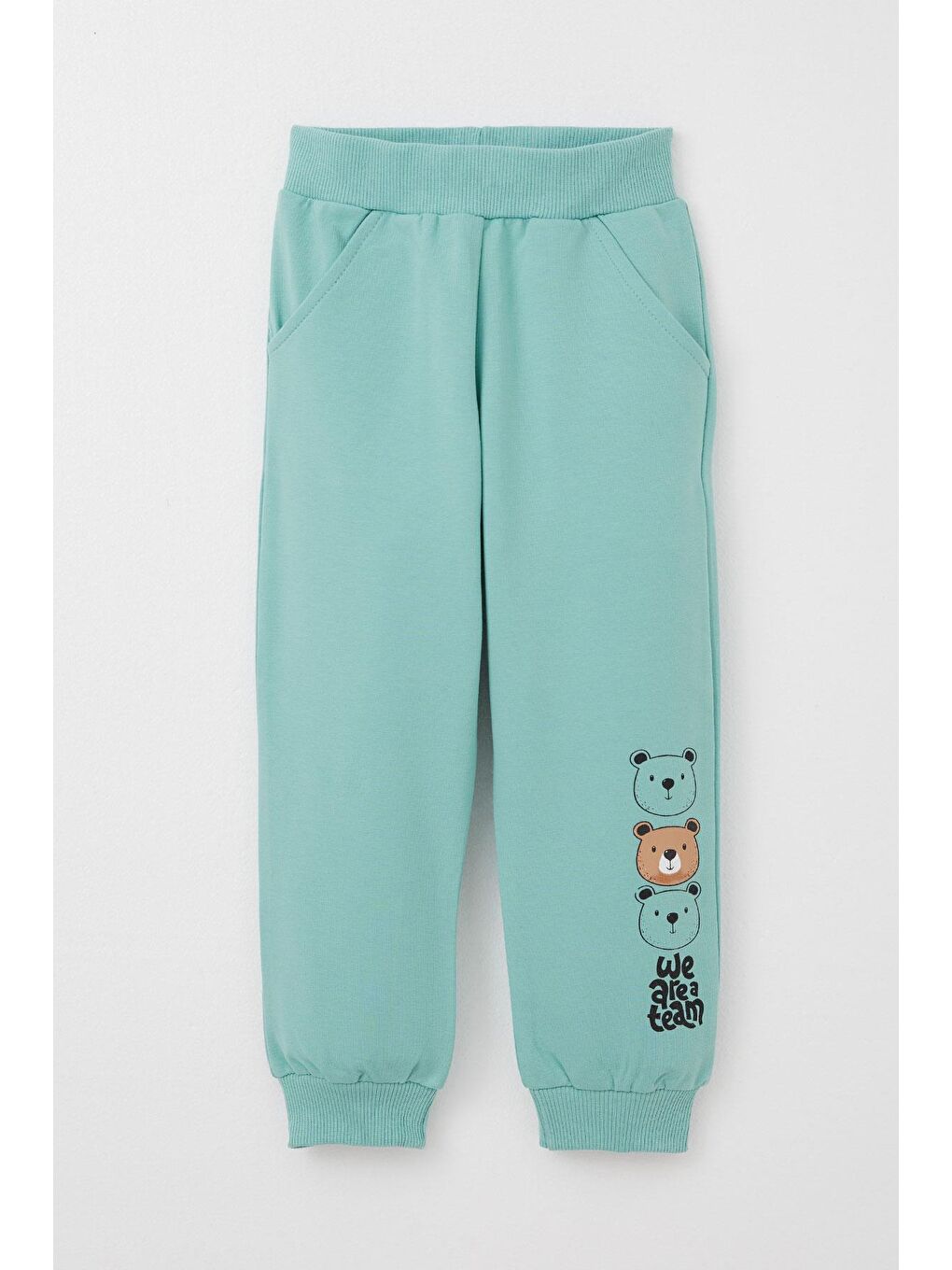 Turkuaz Erkek Bebek Eşofman Takım Sevimli Ayıcık Desenli Kanguru Cepli Su Yeşili (9 Ay-1 Yaş)-2