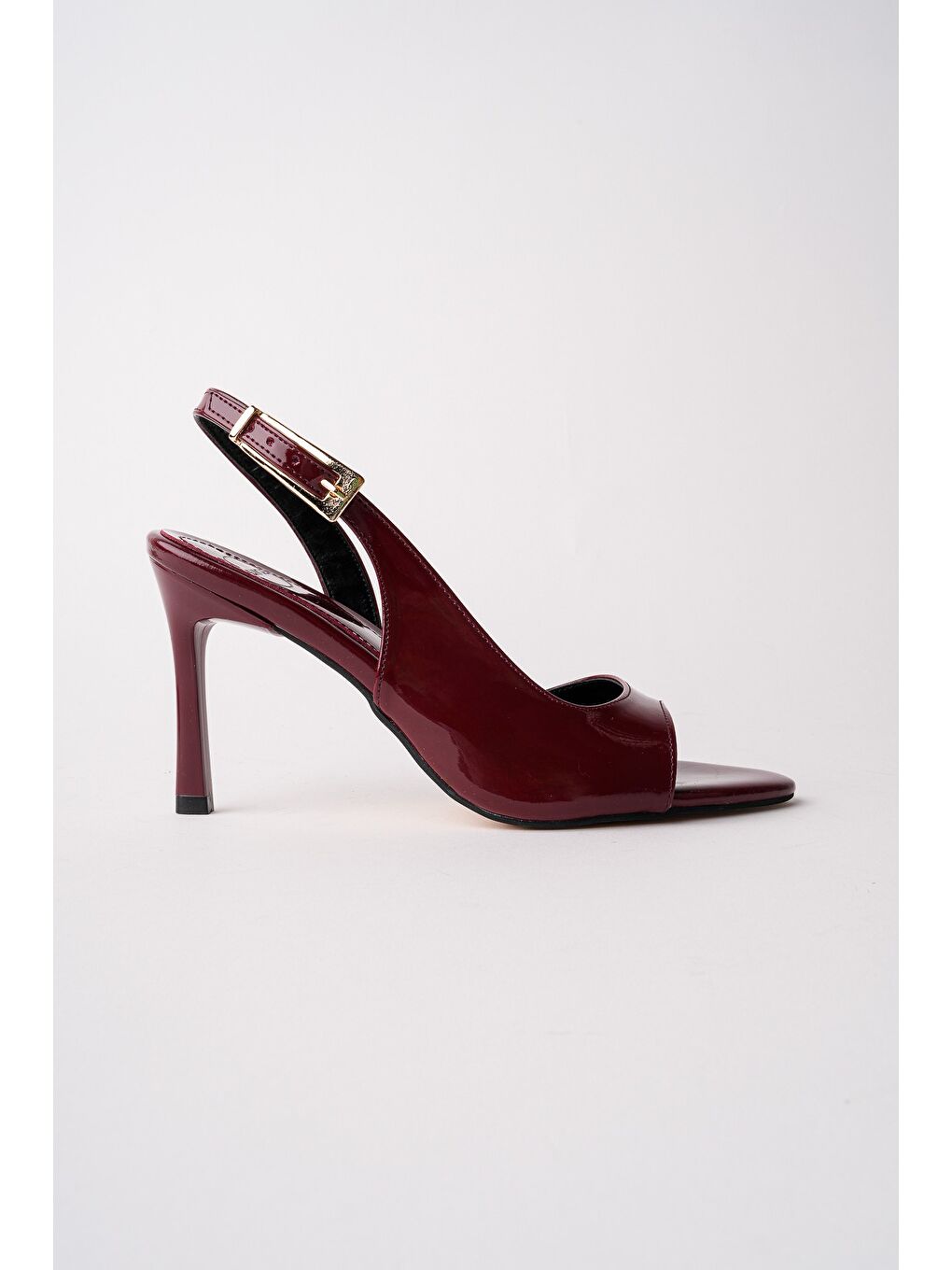 Bordo PURELİNE Rugan Sivri Burun İnce Topuk Arkası Açık Kadın Topuklu Ayakkabı-1