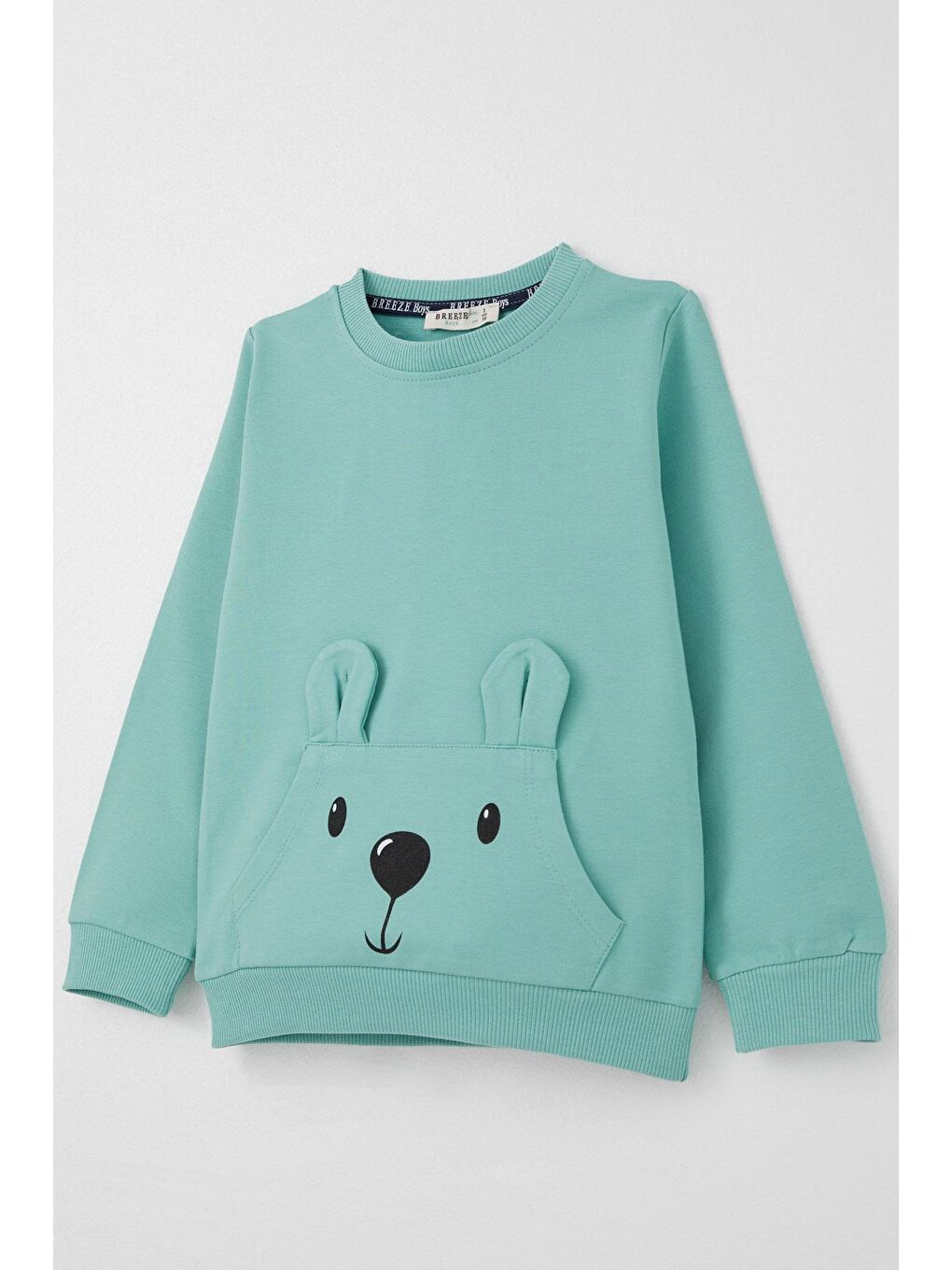 Turkuaz Erkek Bebek Eşofman Takım Sevimli Ayıcık Desenli Kanguru Cepli Su Yeşili (9 Ay-1 Yaş)-5