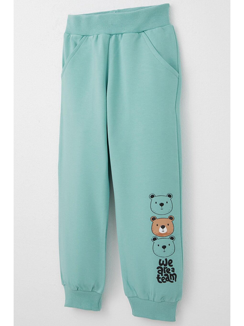 Turkuaz Erkek Bebek Eşofman Takım Sevimli Ayıcık Desenli Kanguru Cepli Su Yeşili (9 Ay-1 Yaş)-6