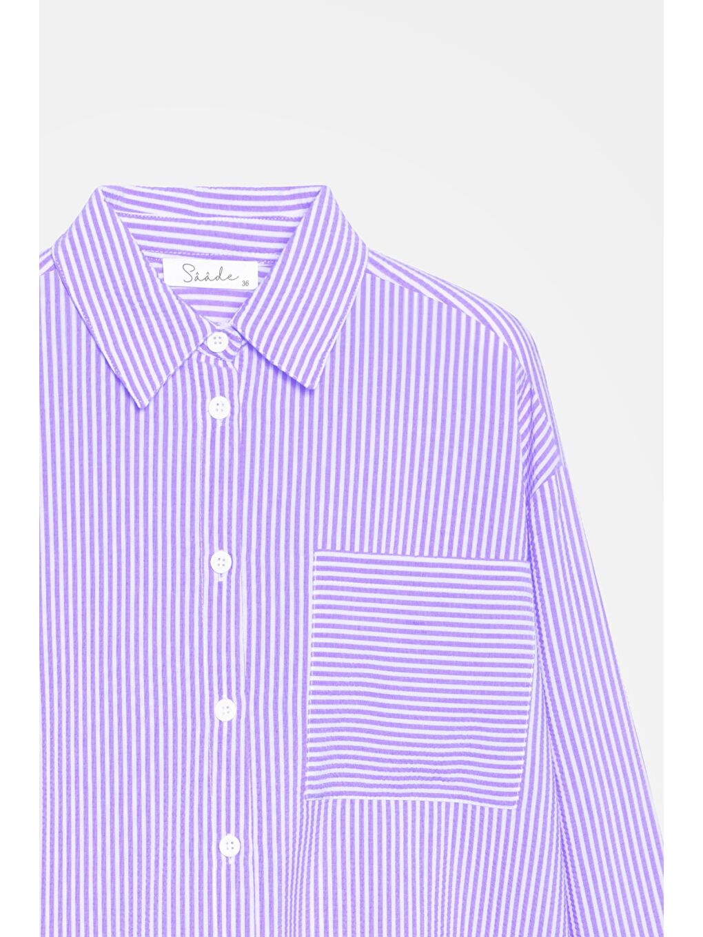 Lila Kadın Çizgili Dokulu Regular Basic Gömlek - Tek Cepli-2