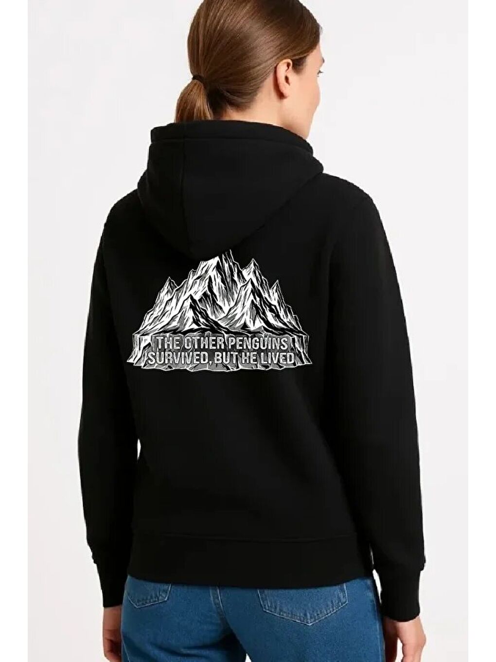 Nihilist Penguen Temalı Oversize Kapüşonlu Sweatshirt - Siyah-1