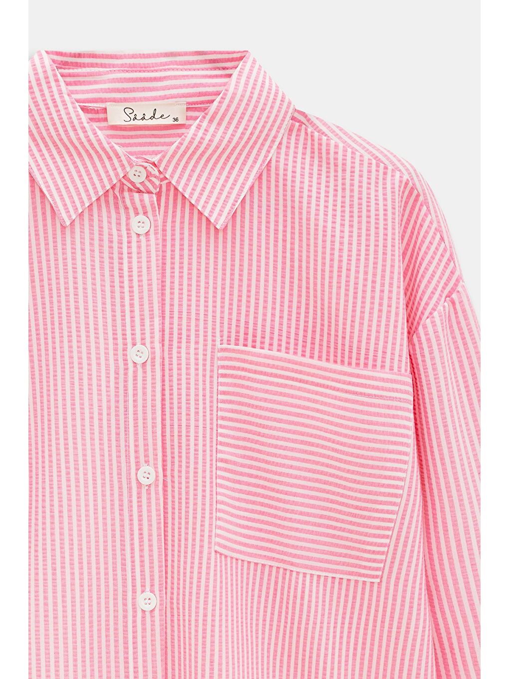 Pembe Kadın Çizgili Dokulu Regular Basic Gömlek - Tek Cepli-2