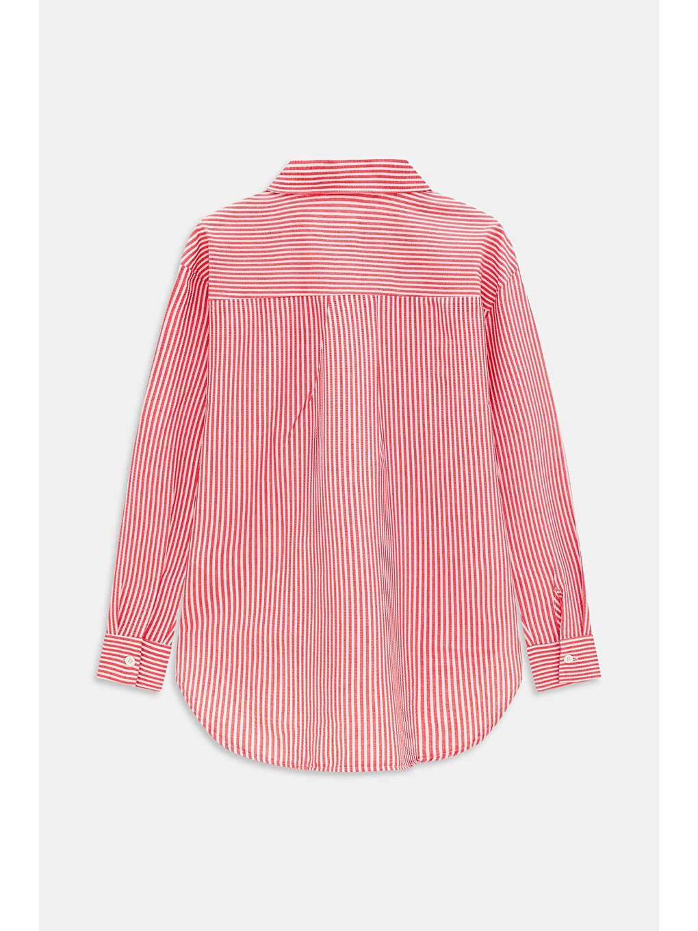 Kırmızı Kadın Çizgili Dokulu Regular Basic Gömlek - Tek Cepli-4