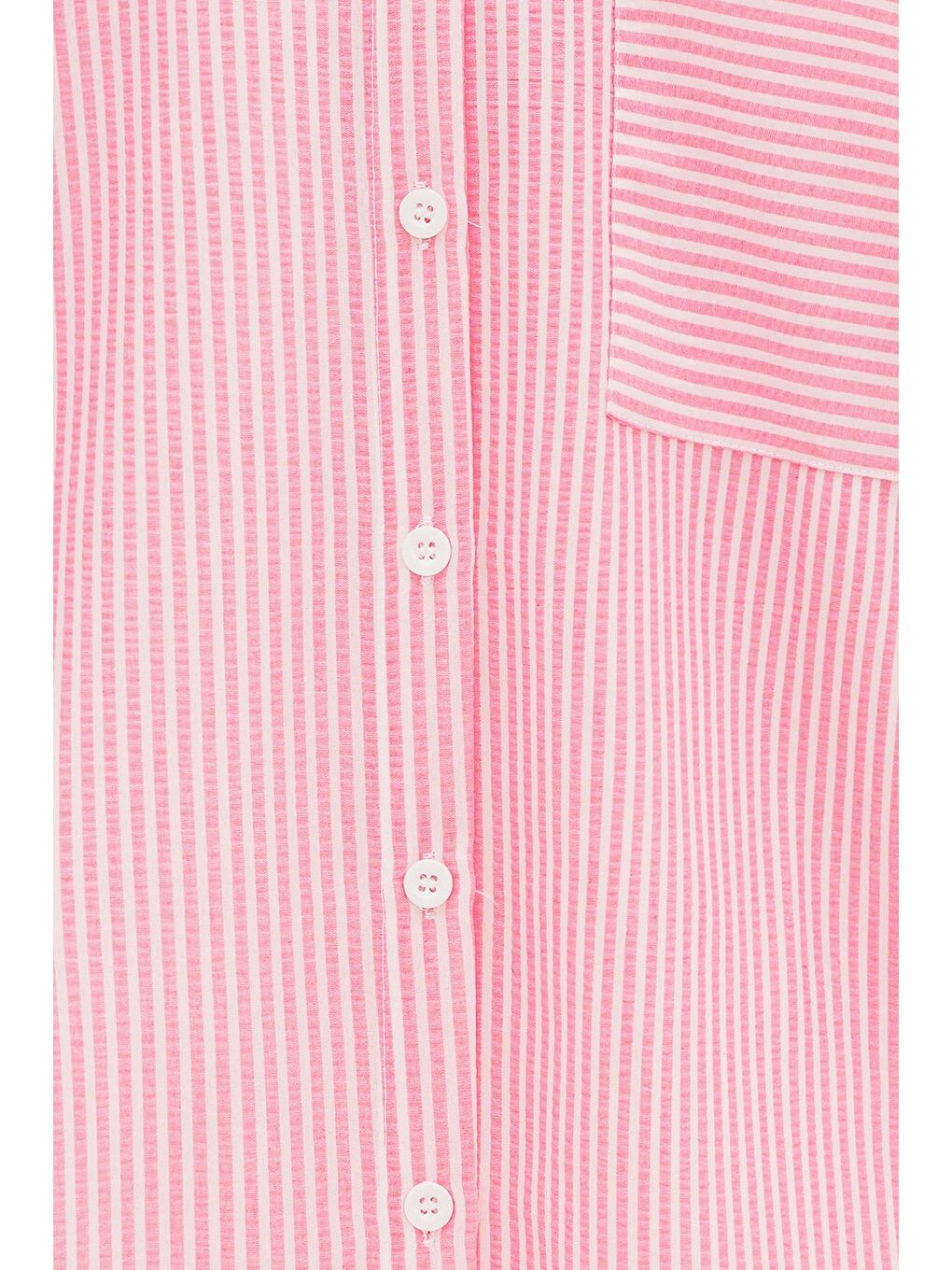 Pembe Kadın Çizgili Dokulu Regular Basic Gömlek - Tek Cepli-3