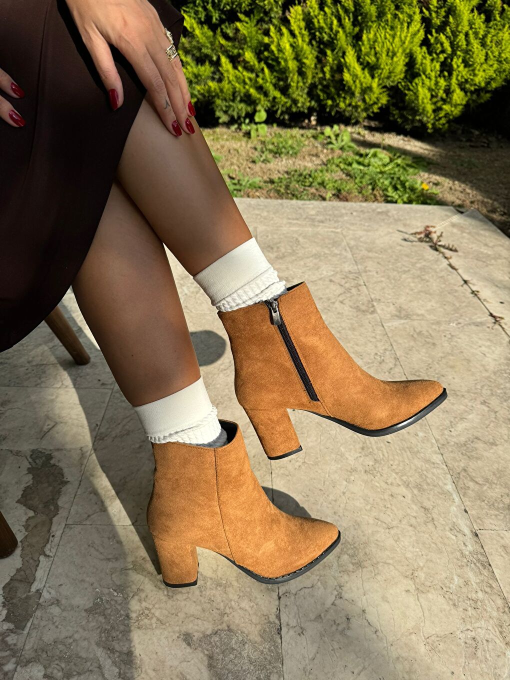 Kahverengi Kadın Topuklu Bot (7,5 Cm ) Topuk Boyu-1