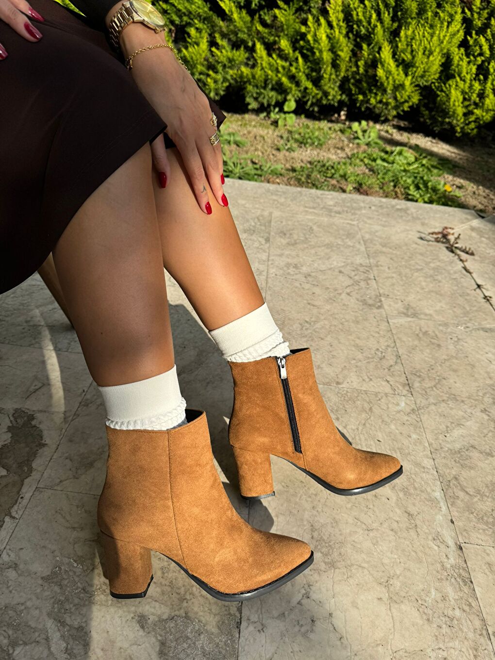 Kahverengi Kadın Topuklu Bot (7,5 Cm ) Topuk Boyu-2