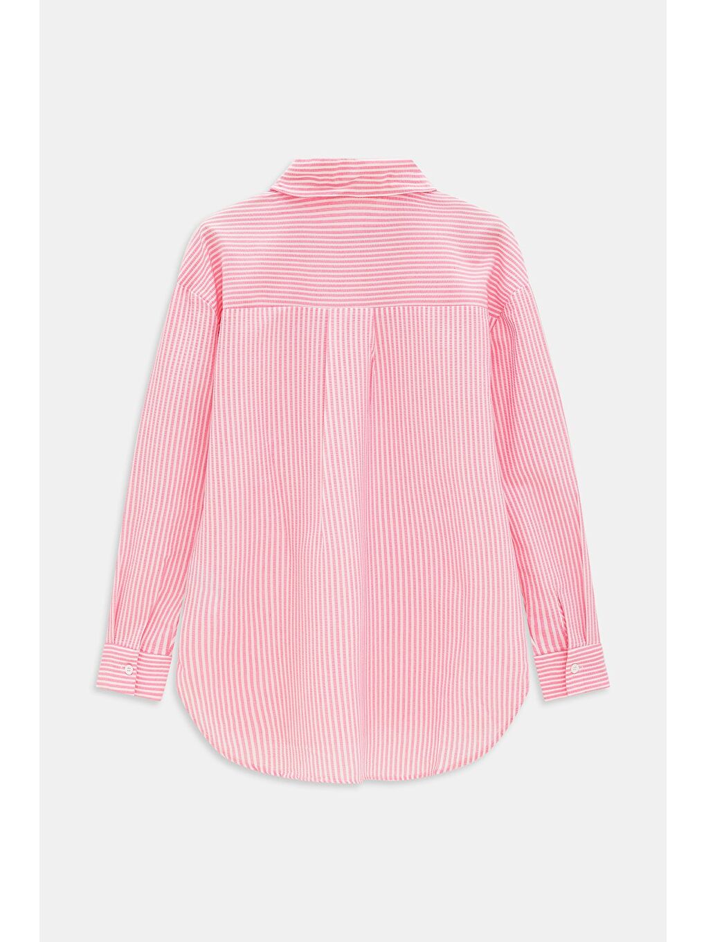 Pembe Kadın Çizgili Dokulu Regular Basic Gömlek - Tek Cepli-4