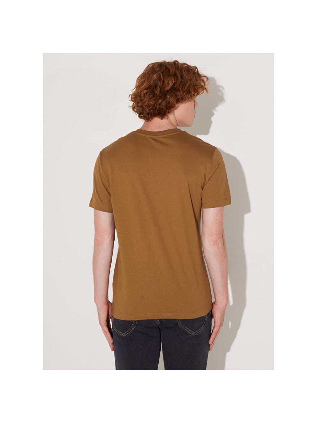 Erkek Kahverengi Yuvarlak Yaka Spor Tişört-4