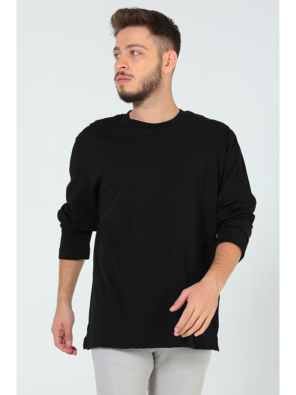 Mishar İtalia Siyah Erkek Bisiklet Yaka Ovesize Basic Sweatshirt - 2