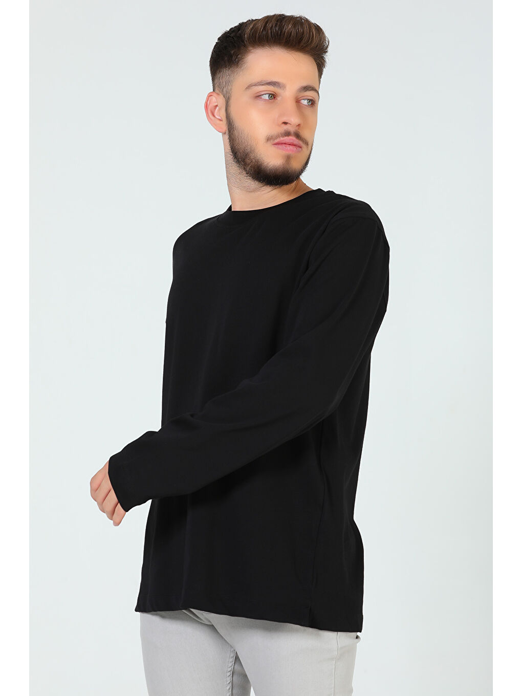 Mishar İtalia Siyah Erkek Bisiklet Yaka Ovesize Basic Sweatshirt - 3