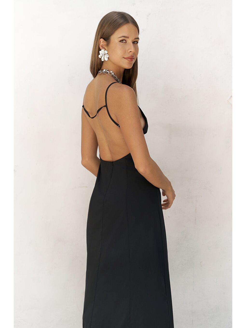 Onella Askılı Siyah Uzun Elbise-7