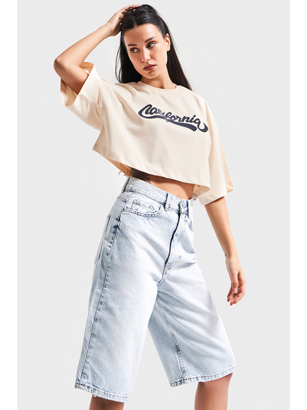 Mavi Kadın Snow Jean Rengi 4s5 3 Maxi Boy  100 Pamuk Denim Bermuda Şort-1