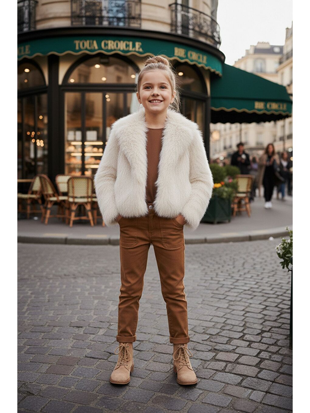 Bej Astarlı Şal Yaka Kız Çocuk Suni Kürk-2