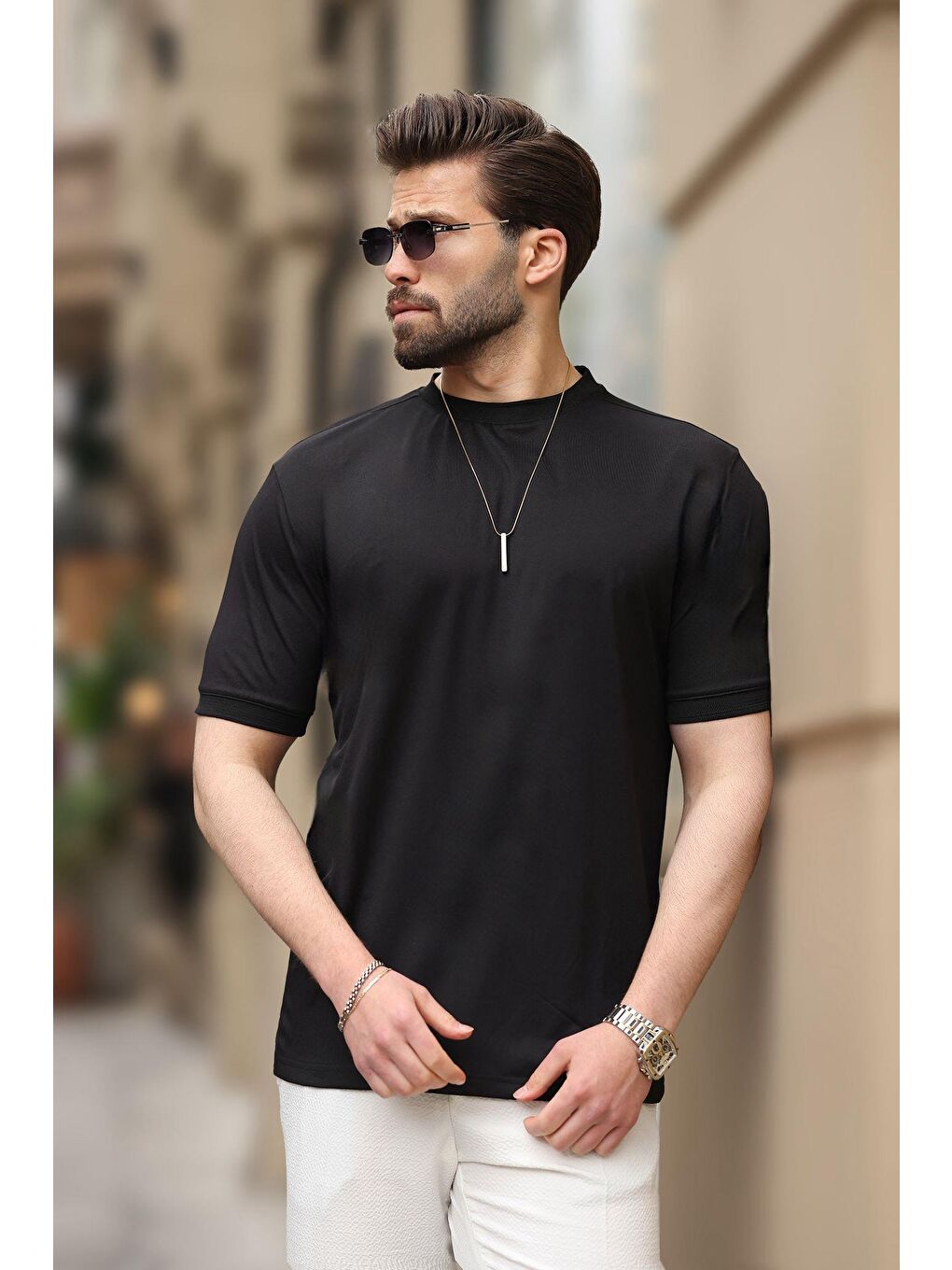 Siyah Düz Bisiklet Yaka Basic Erkek Tişört E7129-2